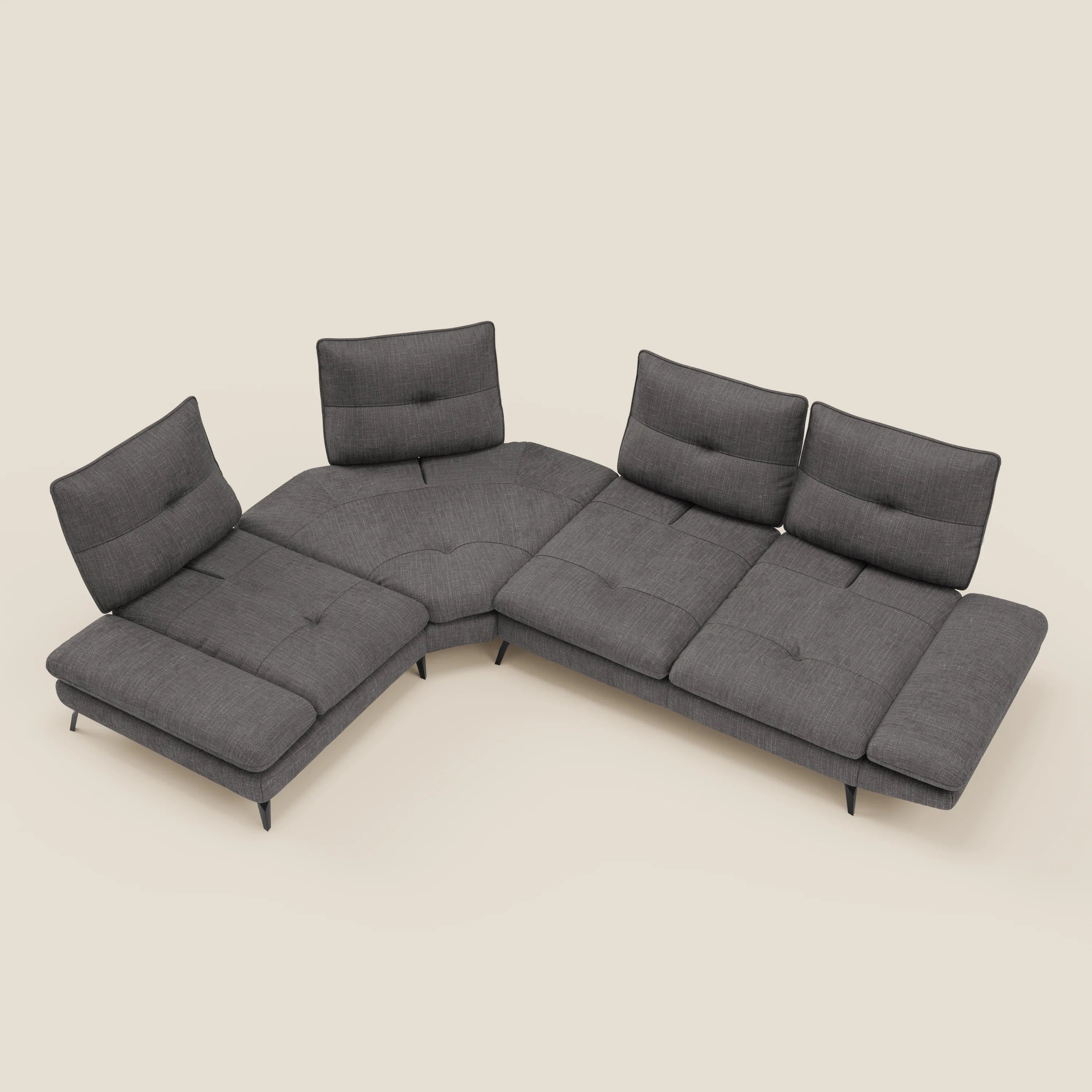Ardex Canapé d'angle  - dossiers coulissants et accoudoirs réglables en élégant tissu imperméable T06 anthracite