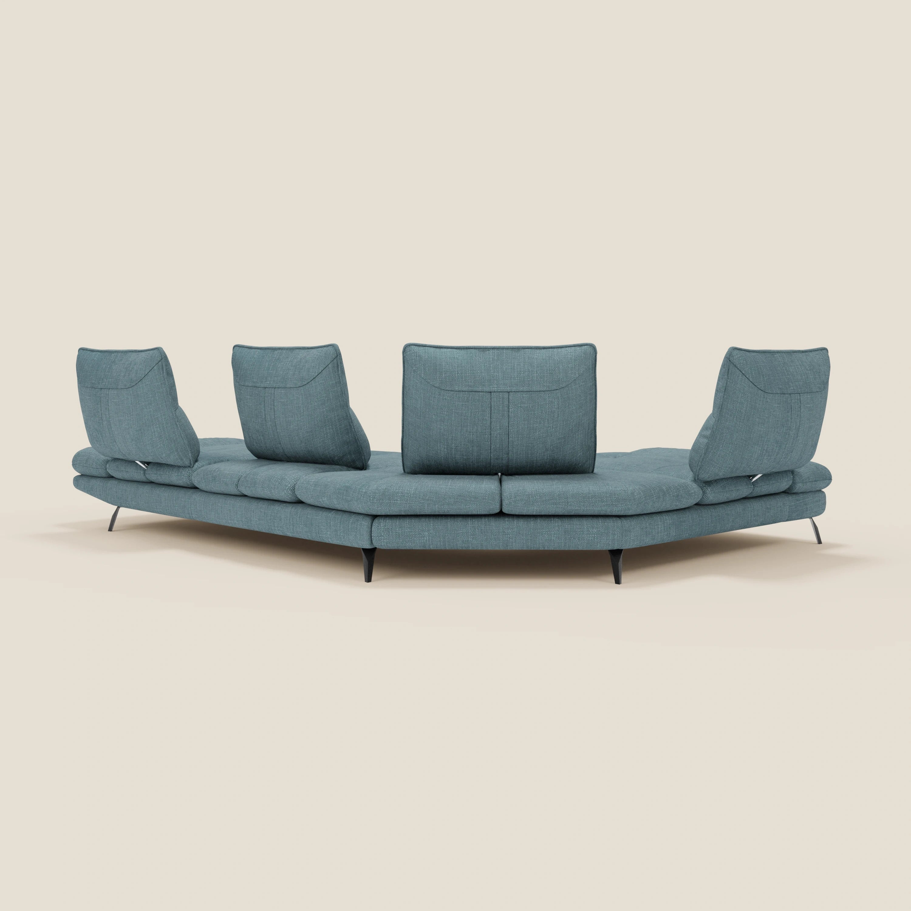 Ardex Canapé d'angle  - dossiers coulissants et accoudoirs réglables en élégant tissu imperméable T06 bleu ciel