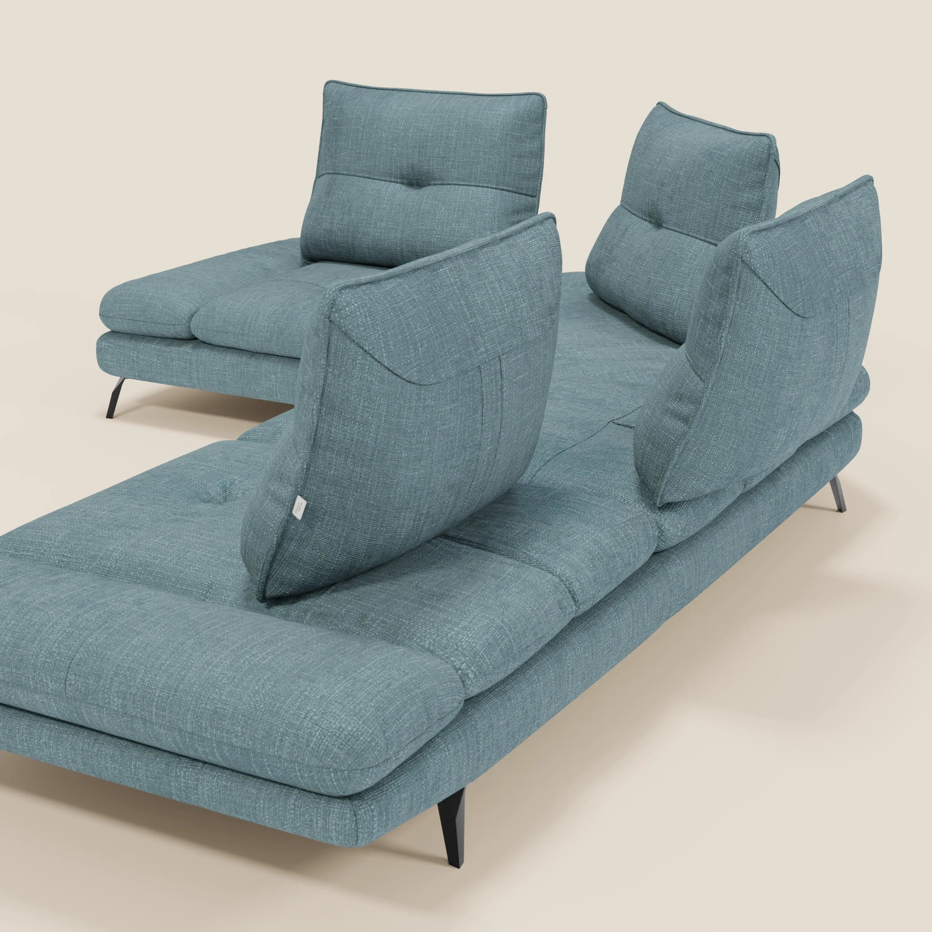 Ardex Canapé d'angle  - dossiers coulissants et accoudoirs réglables en élégant tissu imperméable T06 bleu ciel