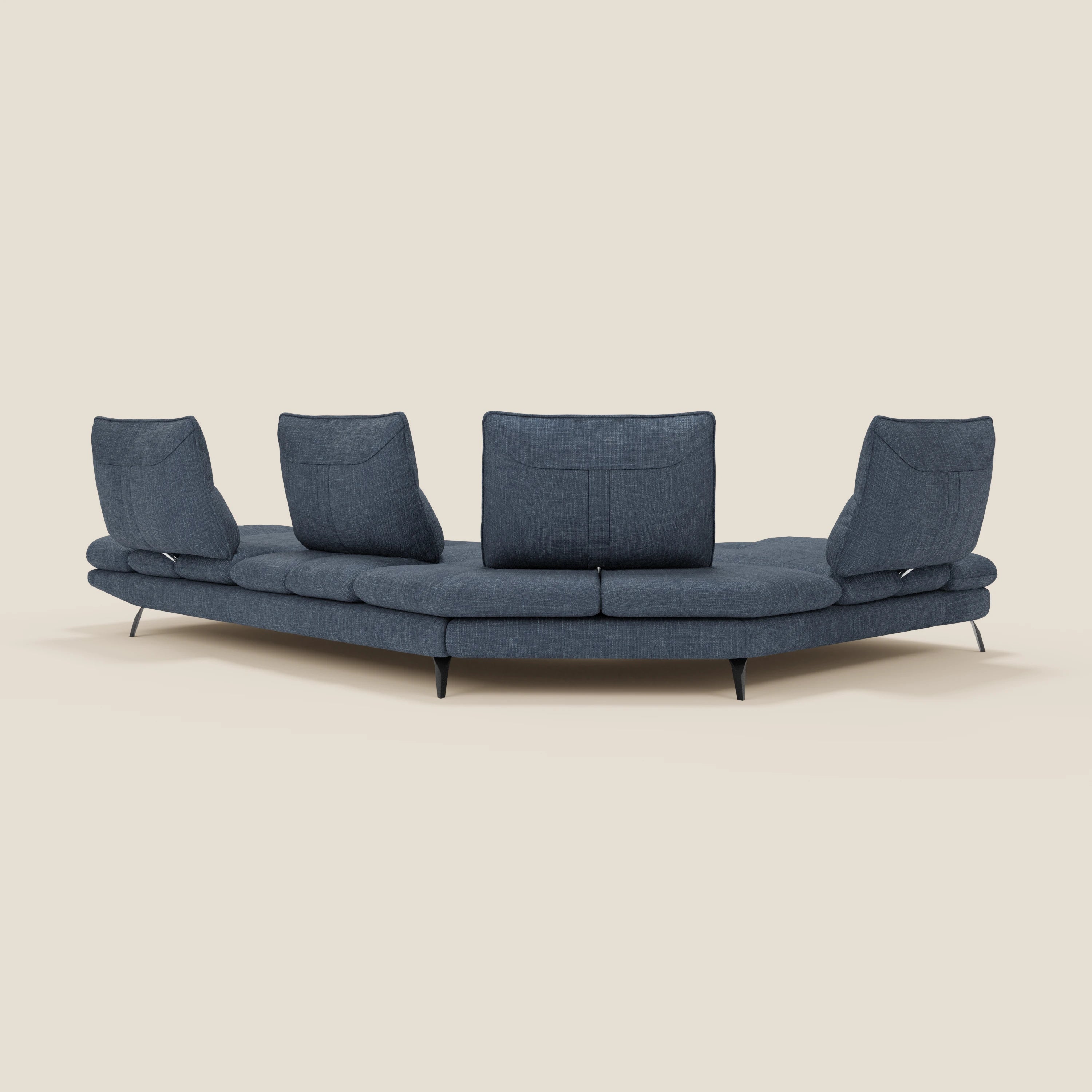 Ardex Canapé d'angle  - dossiers coulissants et accoudoirs réglables en élégant tissu imperméable T06 bleu