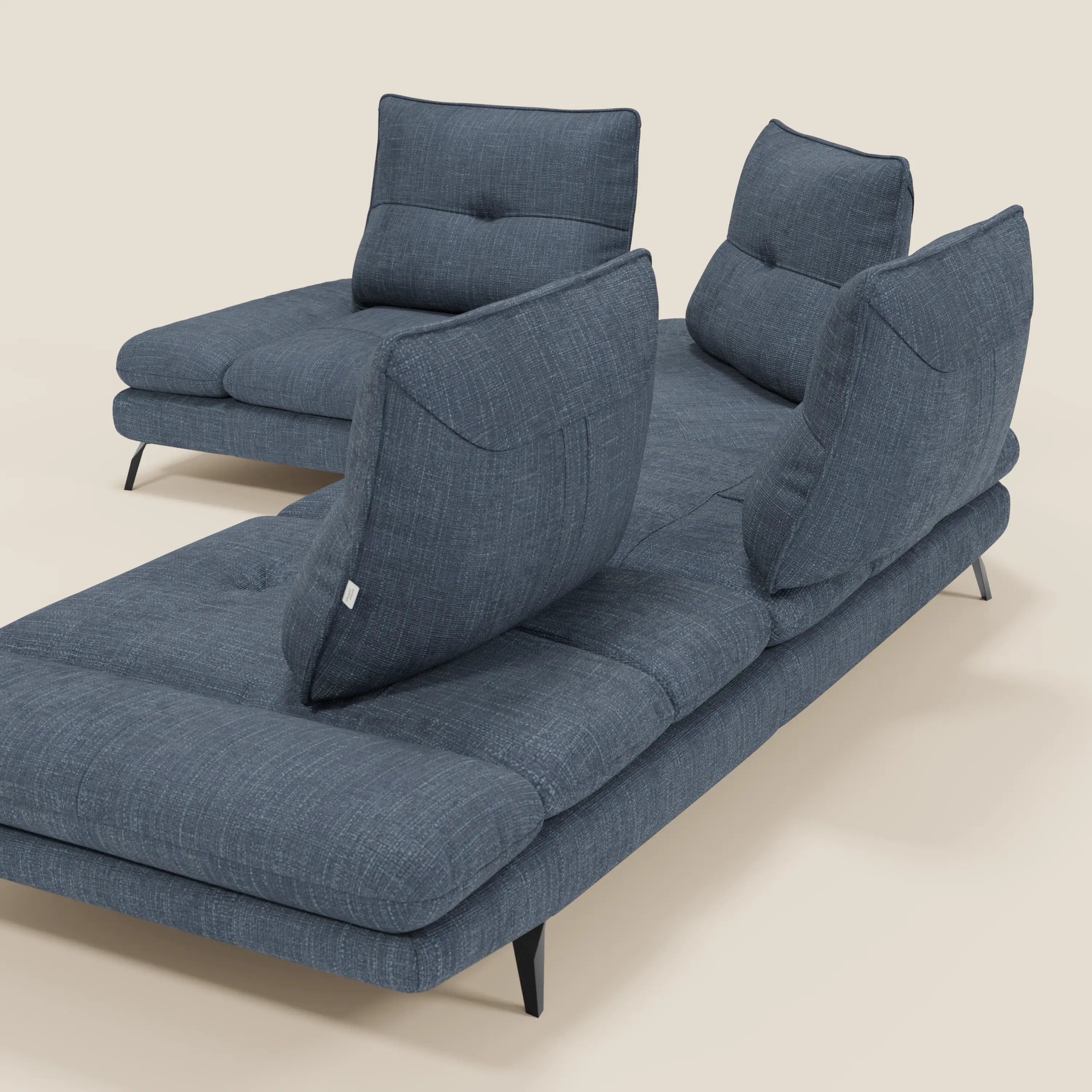 Ardex Canapé d'angle  - dossiers coulissants et accoudoirs réglables en élégant tissu imperméable T06 bleu