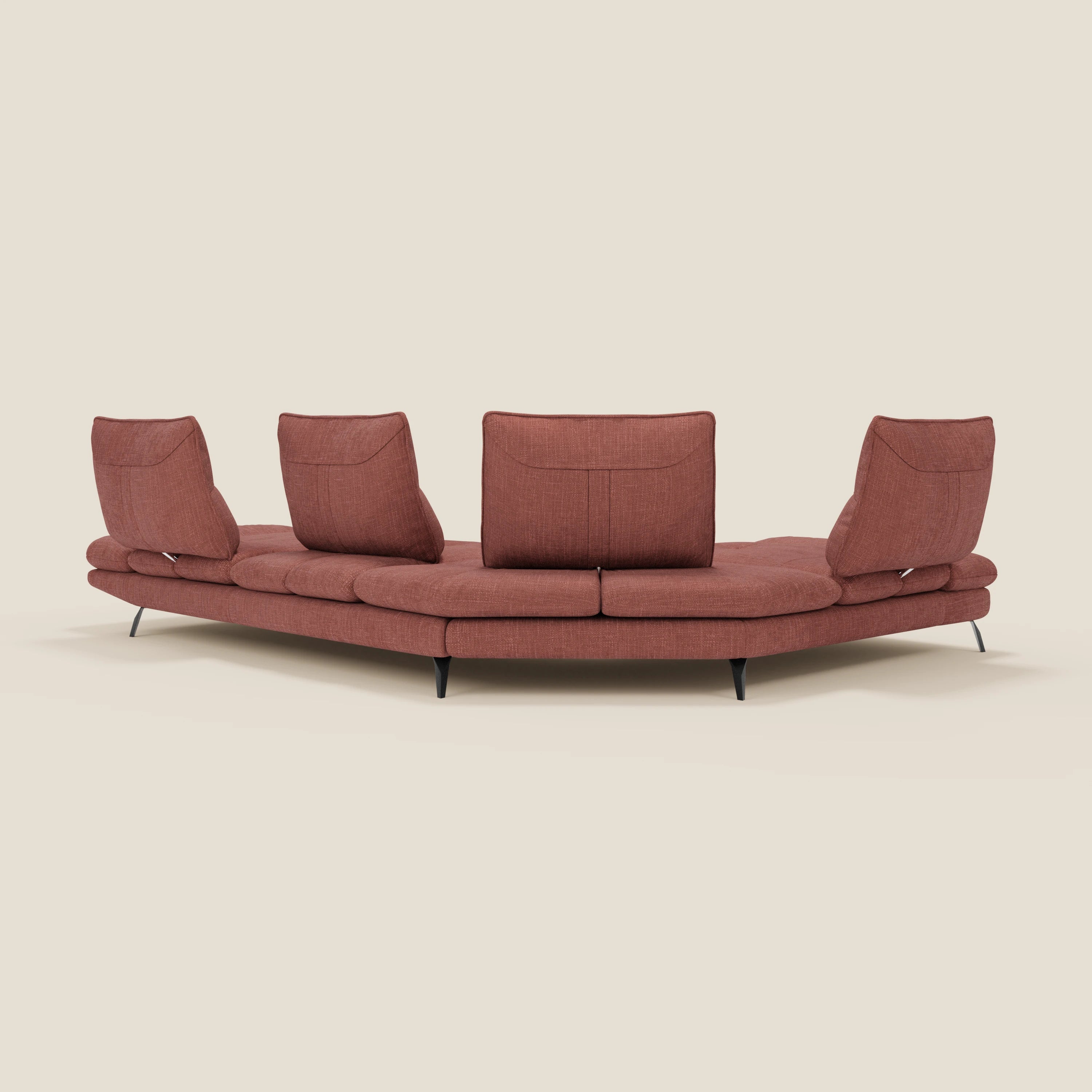 Ardex Canapé d'angle  - dossiers coulissants et accoudoirs réglables en élégant tissu imperméable T06 corail