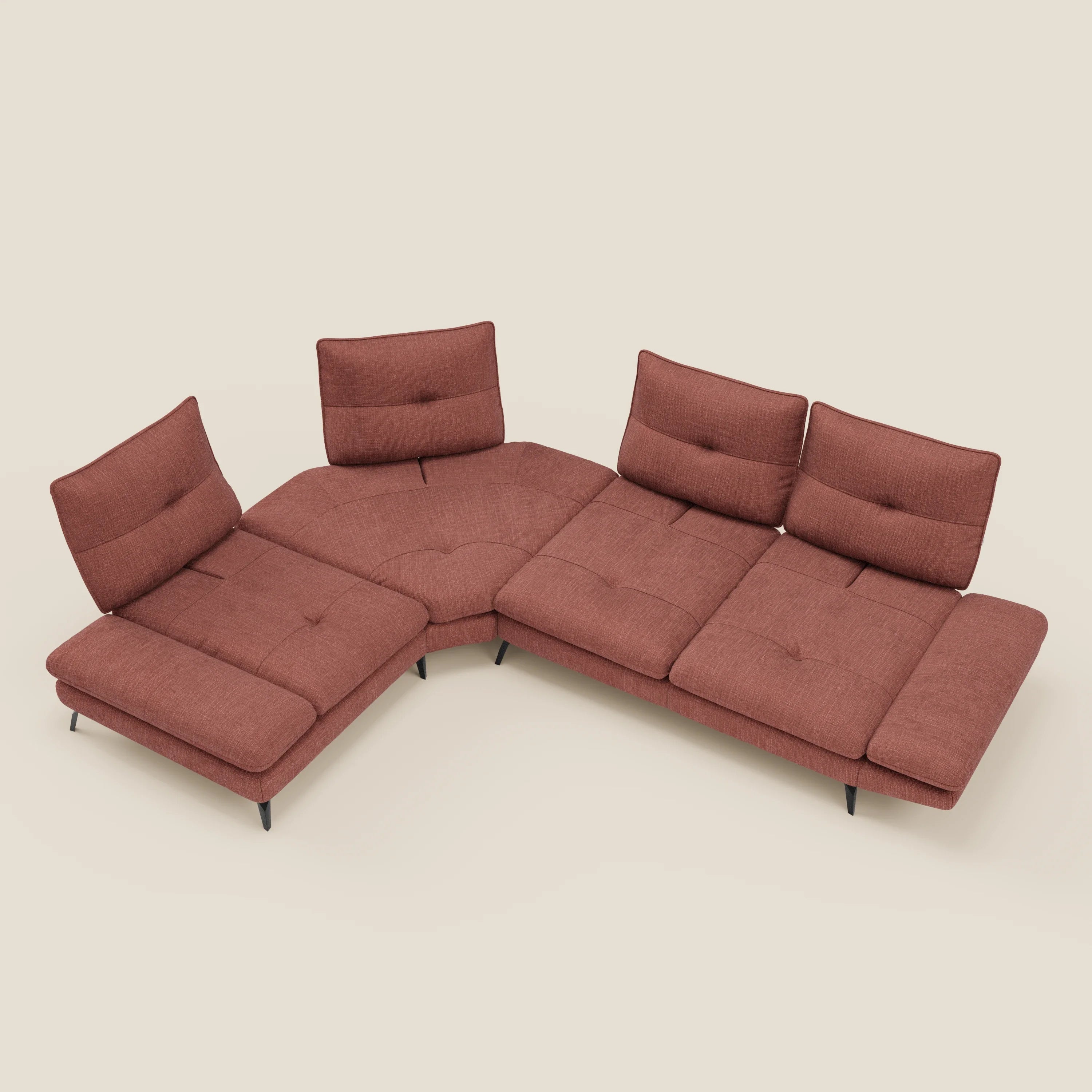 Ardex Canapé d'angle  - dossiers coulissants et accoudoirs réglables en élégant tissu imperméable T06 corail
