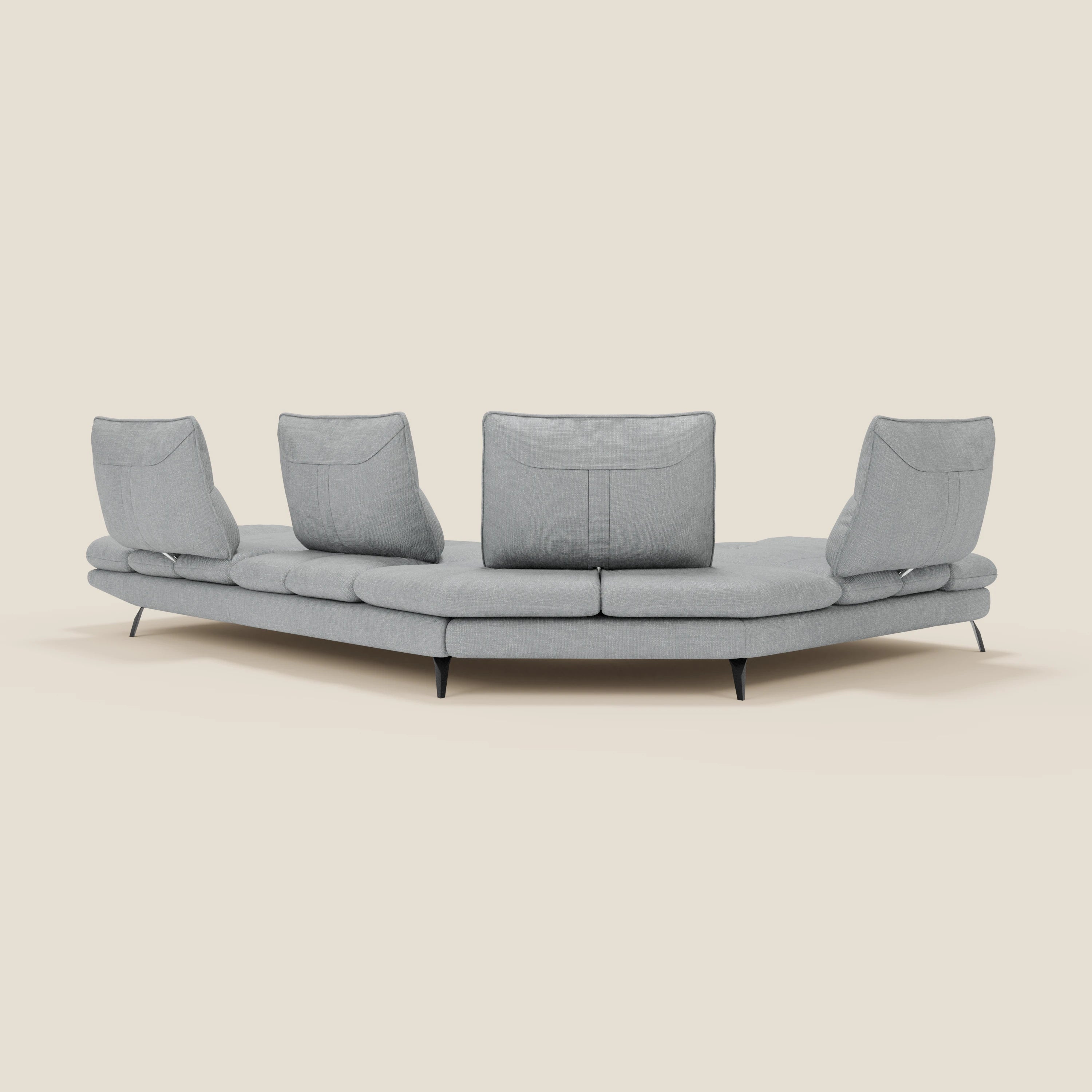 Ardex Canapé d'angle  - dossiers coulissants et accoudoirs réglables en élégant tissu imperméable T06 bleu glacier