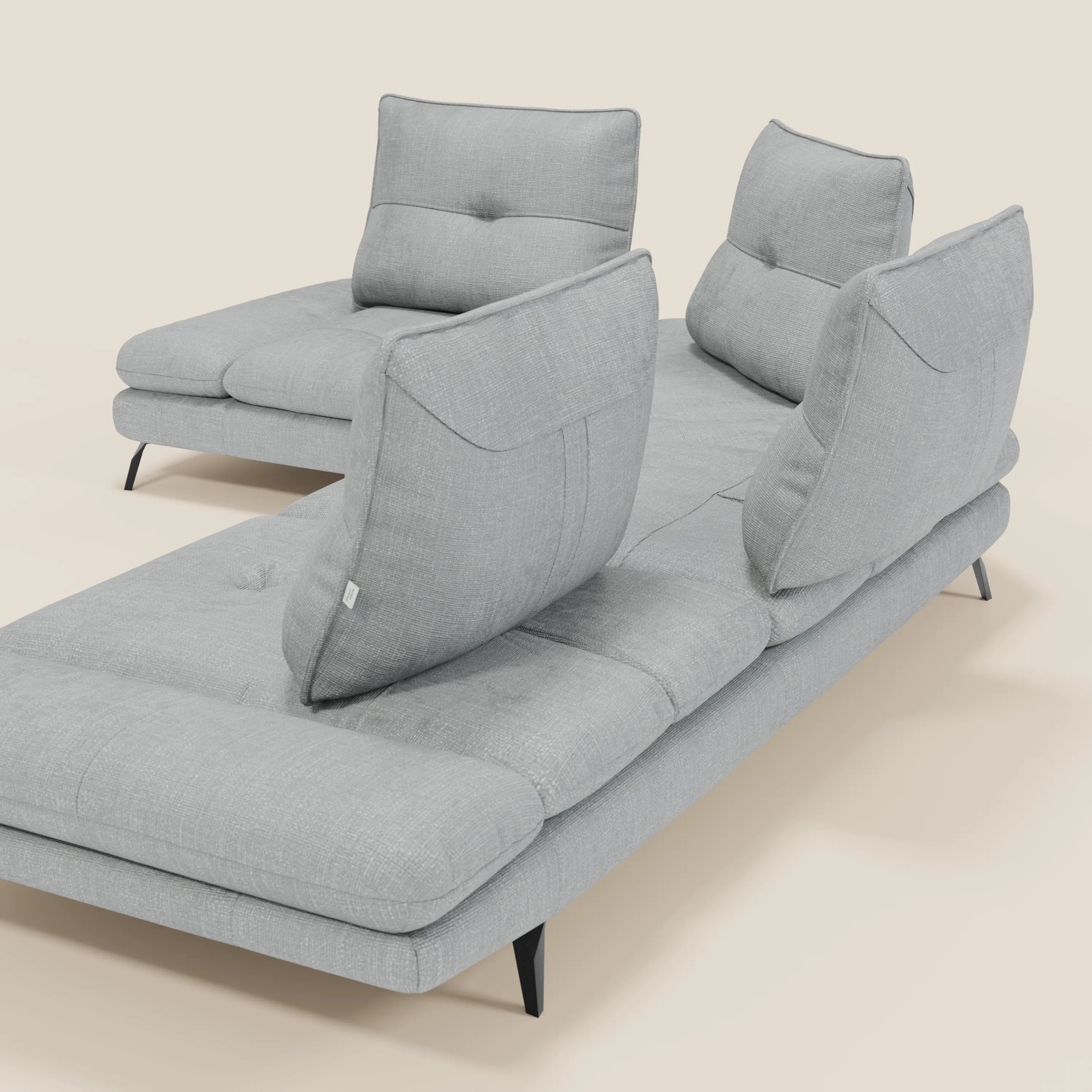 Ardex Canapé d'angle  - dossiers coulissants et accoudoirs réglables en élégant tissu imperméable T06 bleu glacier