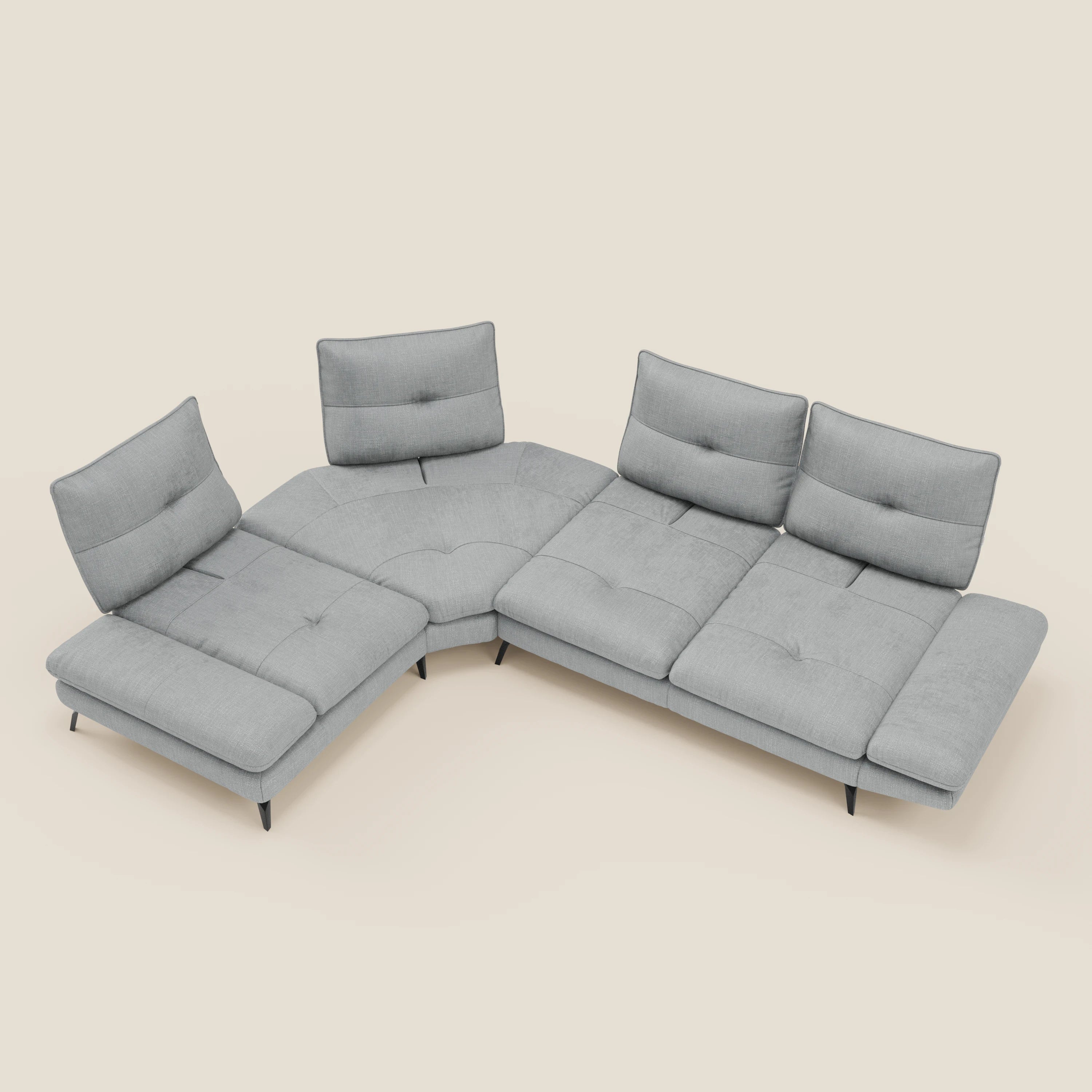 Ardex Canapé d'angle  - dossiers coulissants et accoudoirs réglables en élégant tissu imperméable T06 bleu glacier