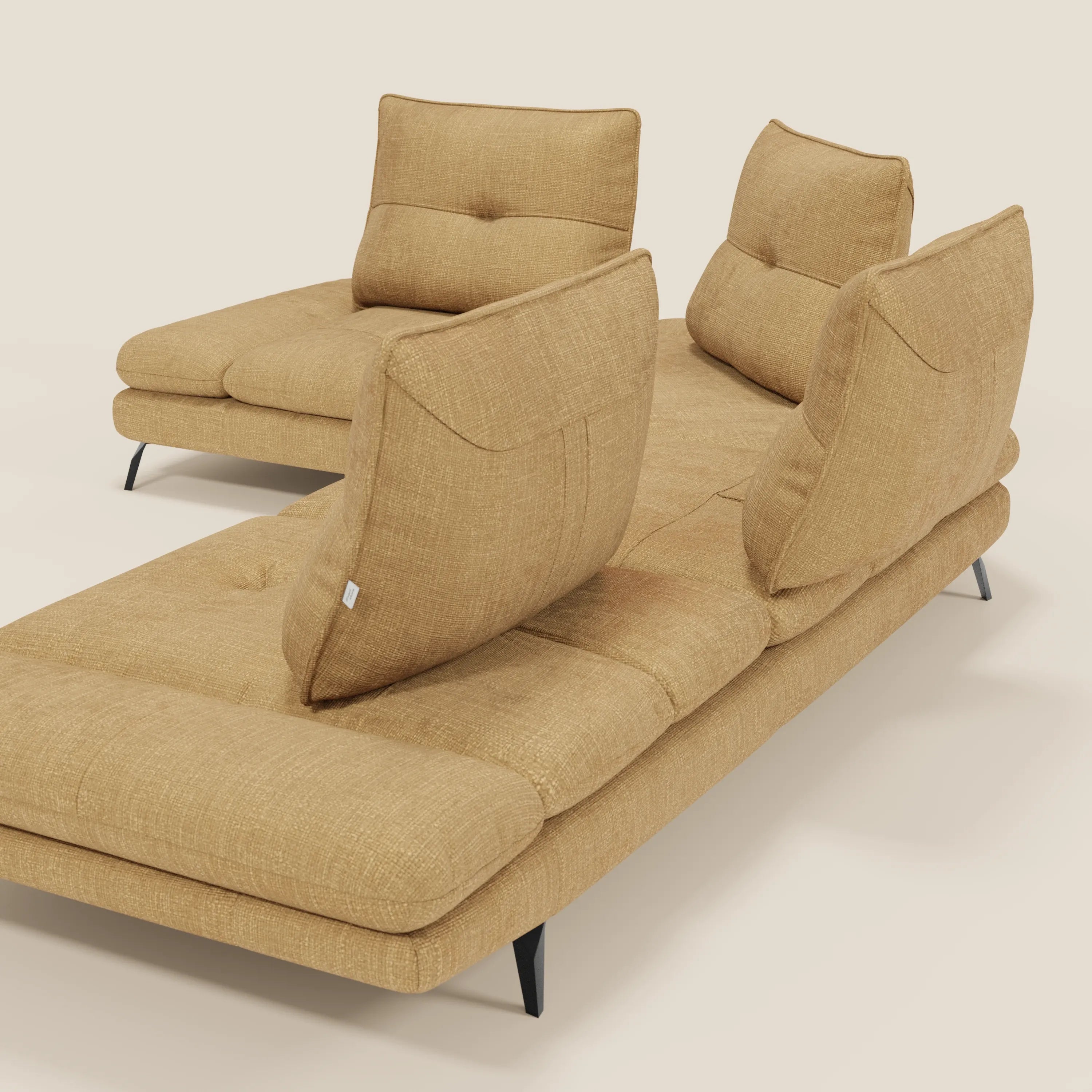 Ardex Canapé d'angle  - dossiers coulissants et accoudoirs réglables en élégant tissu imperméable T06 jaune