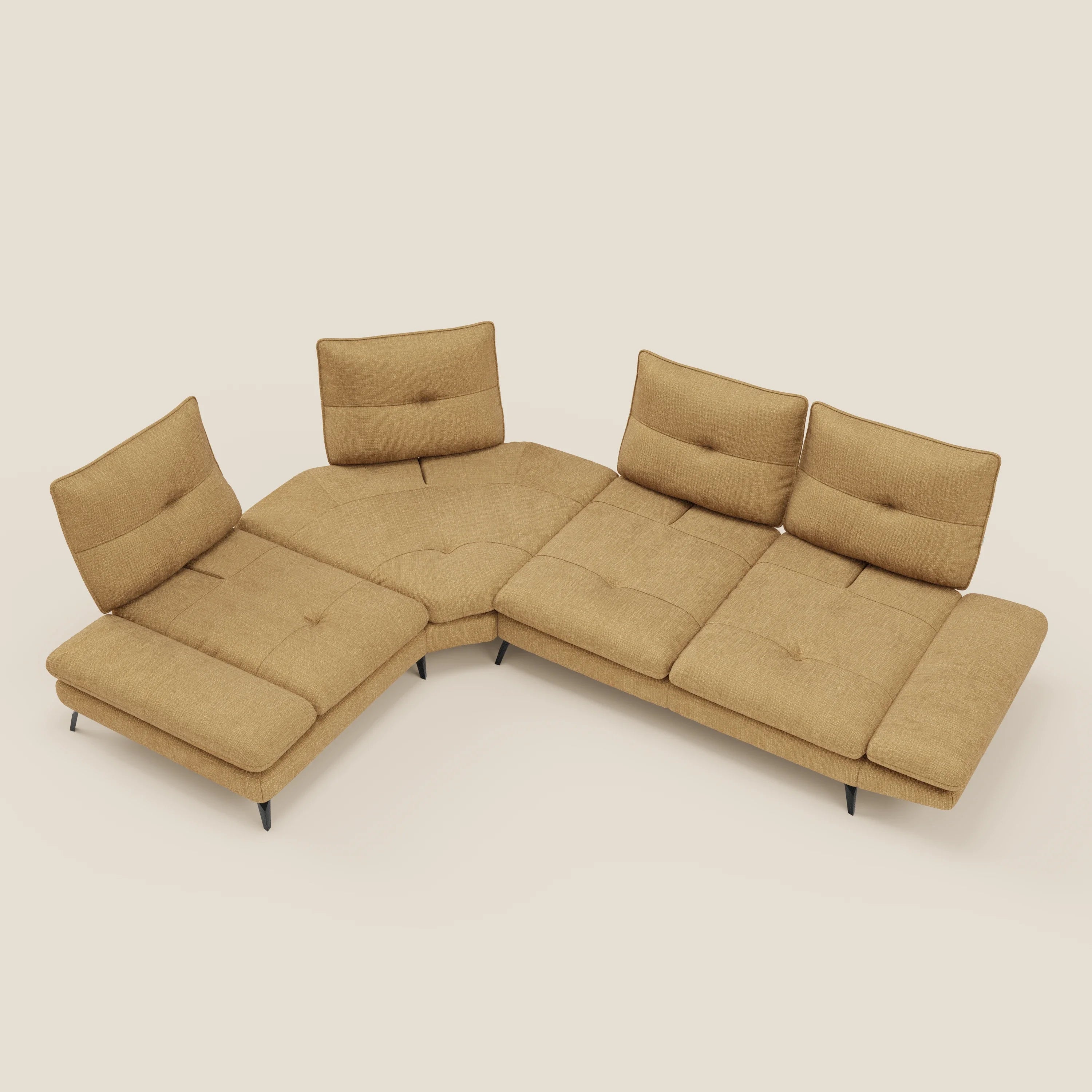 Ardex Canapé d'angle  - dossiers coulissants et accoudoirs réglables en élégant tissu imperméable T06 jaune
