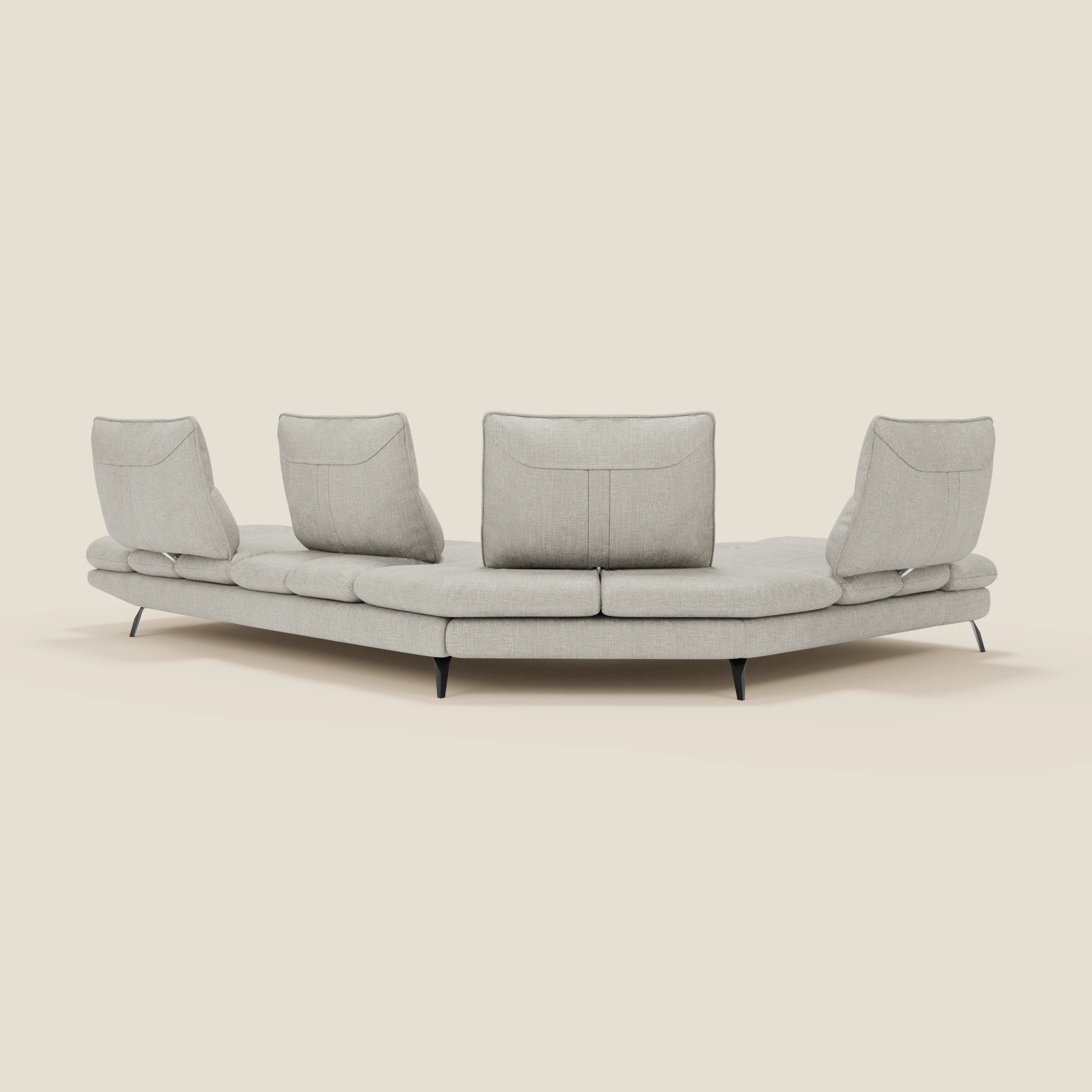 Ardex Canapé d'angle  - dossiers coulissants et accoudoirs réglables en élégant tissu imperméable T06 gris clair