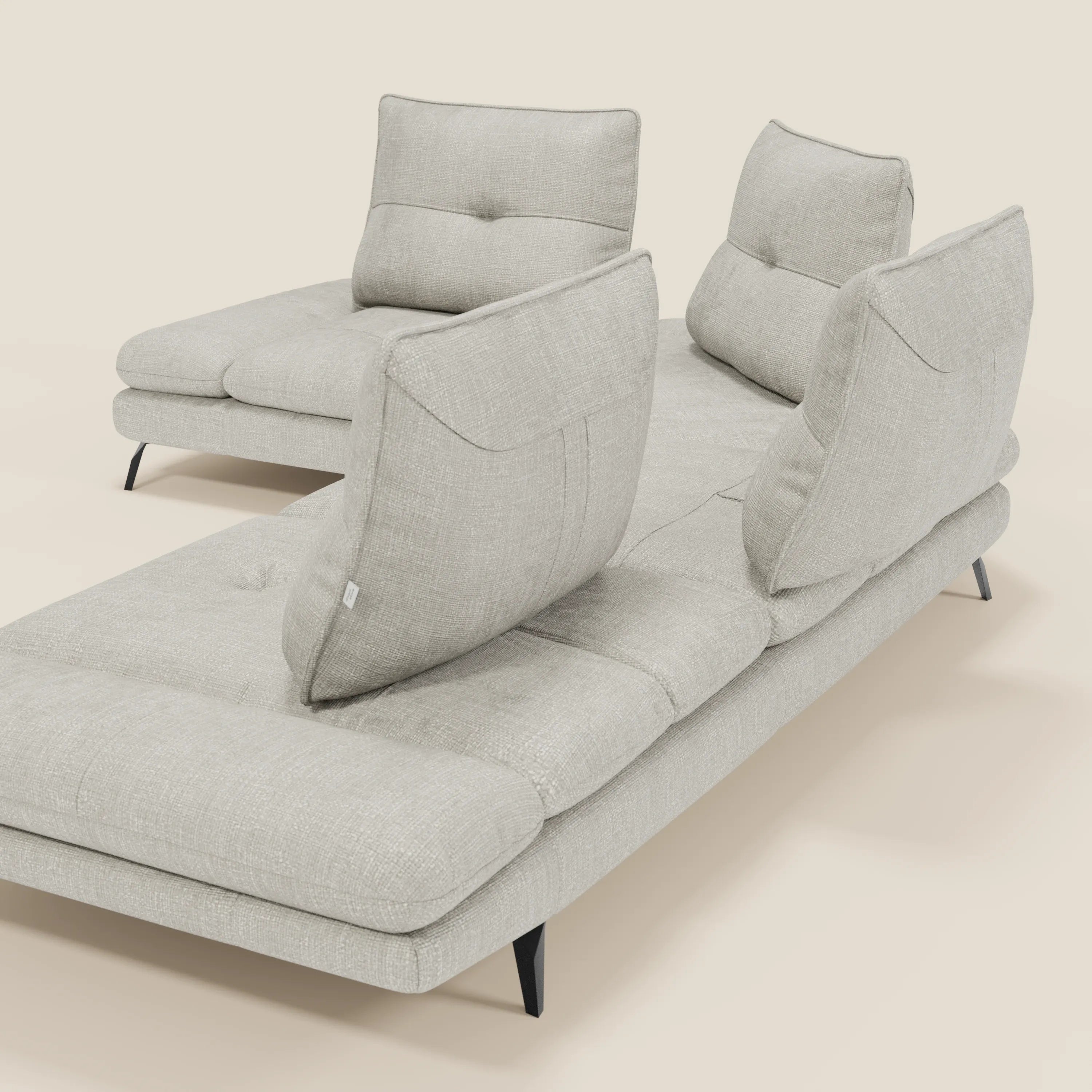 Ardex Canapé d'angle  - dossiers coulissants et accoudoirs réglables en élégant tissu imperméable T06 gris clair