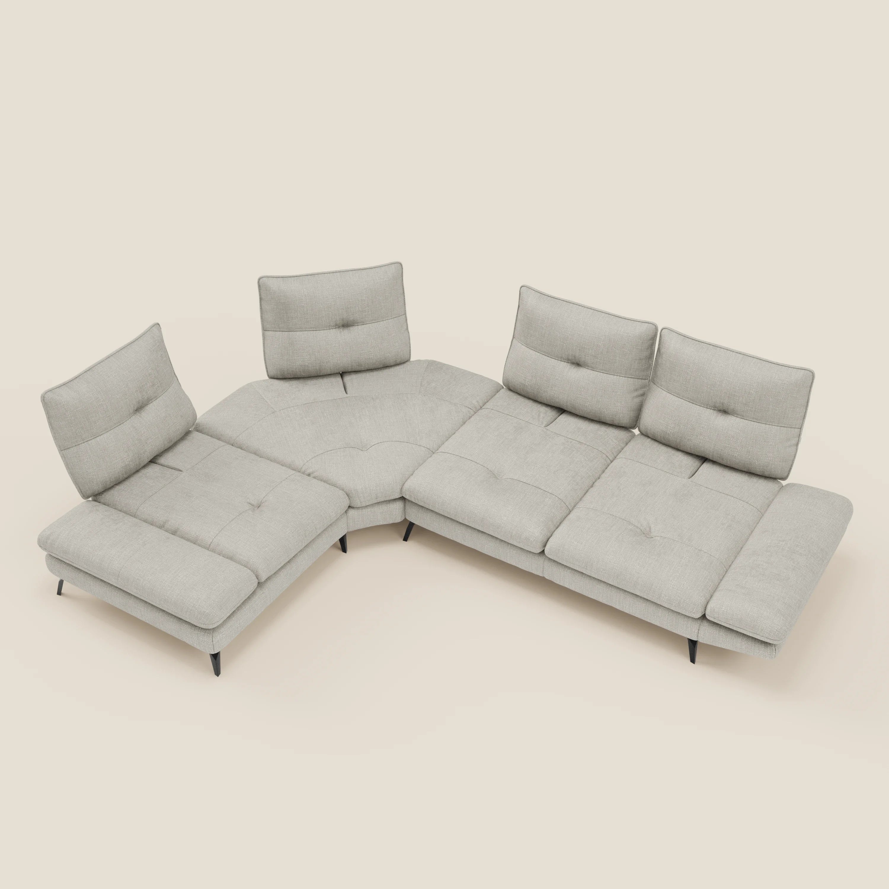 Ardex Canapé d'angle  - dossiers coulissants et accoudoirs réglables en élégant tissu imperméable T06 gris clair
