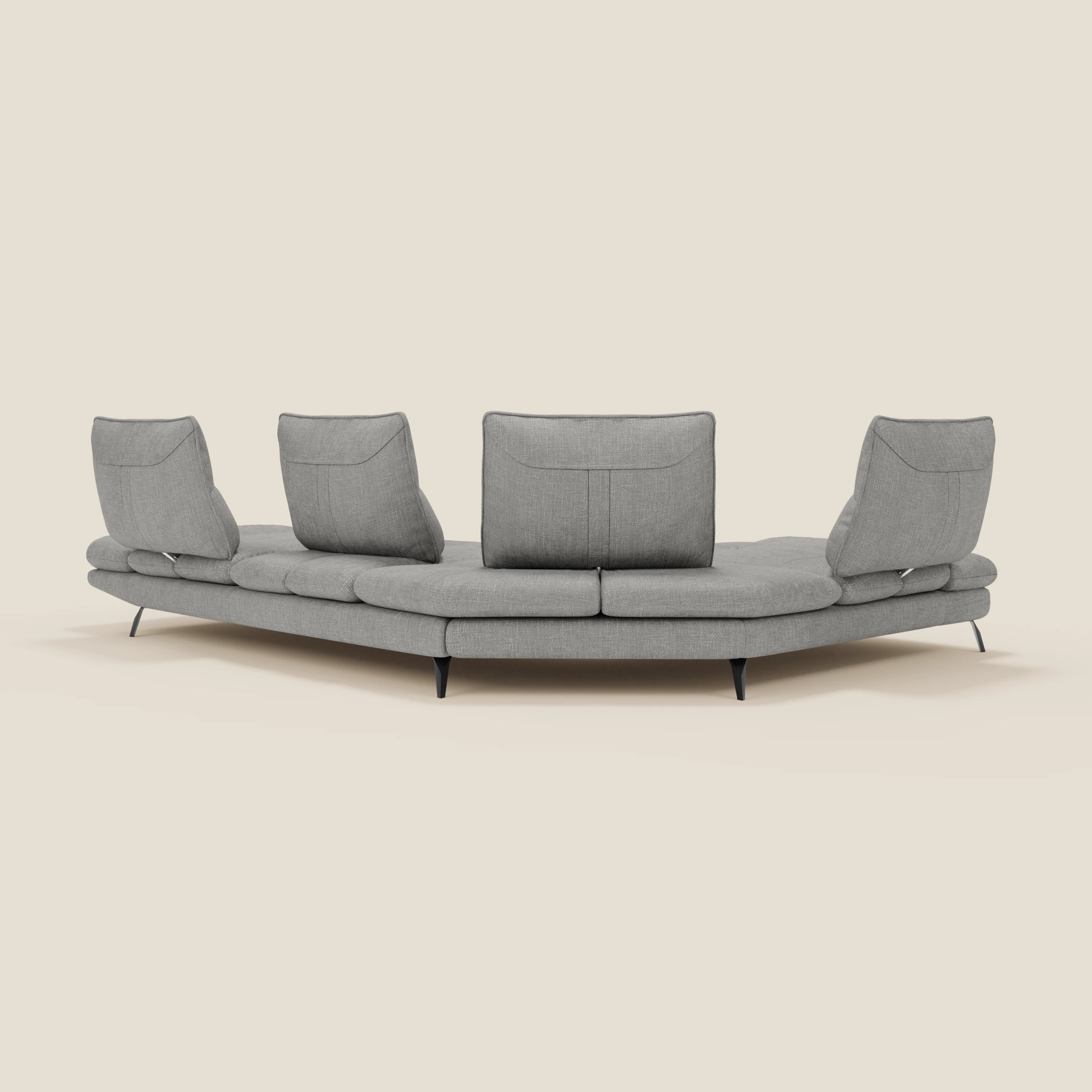 Ardex Canapé d'angle  - dossiers coulissants et accoudoirs réglables en élégant tissu imperméable T06 gris
