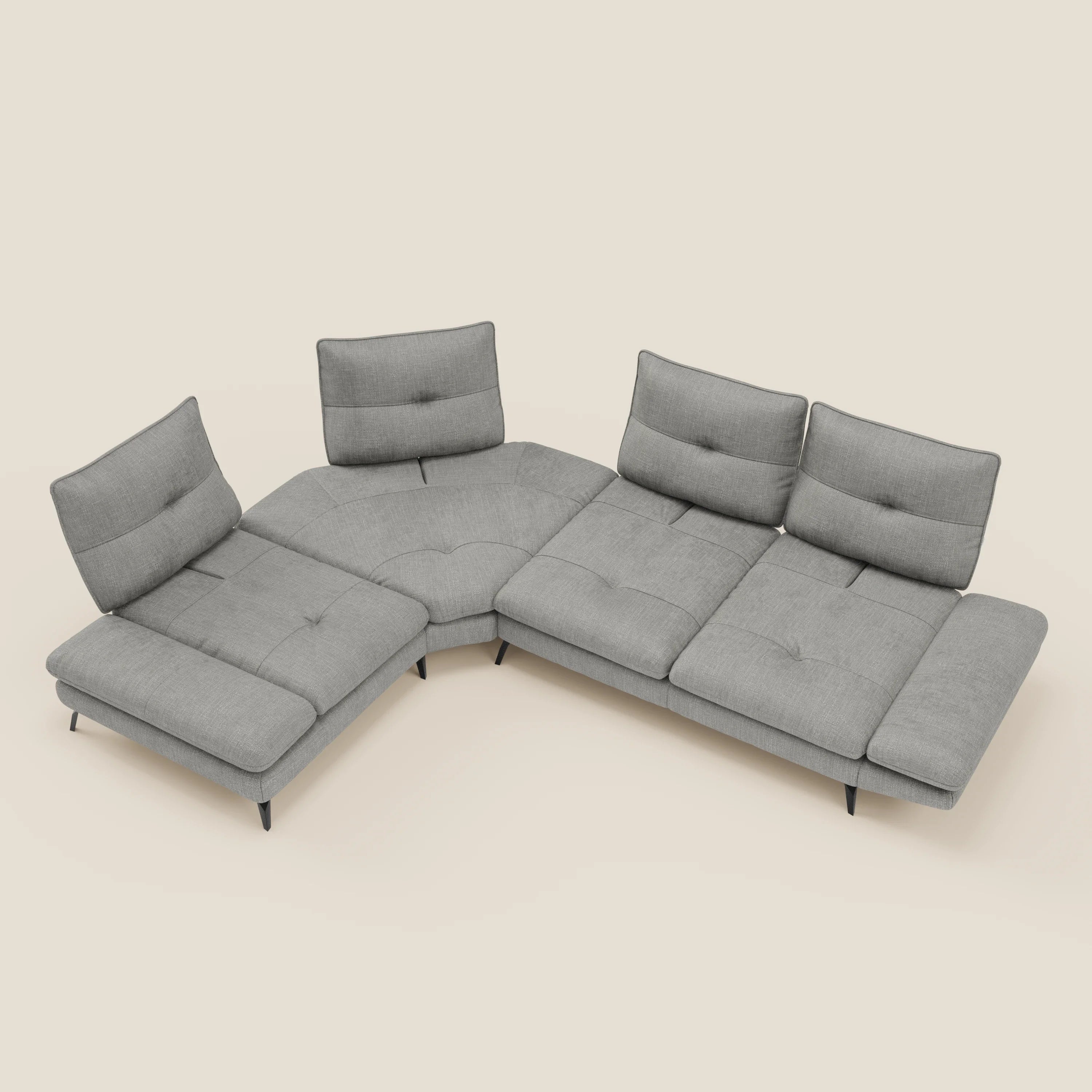 Ardex Canapé d'angle  - dossiers coulissants et accoudoirs réglables en élégant tissu imperméable T06 gris