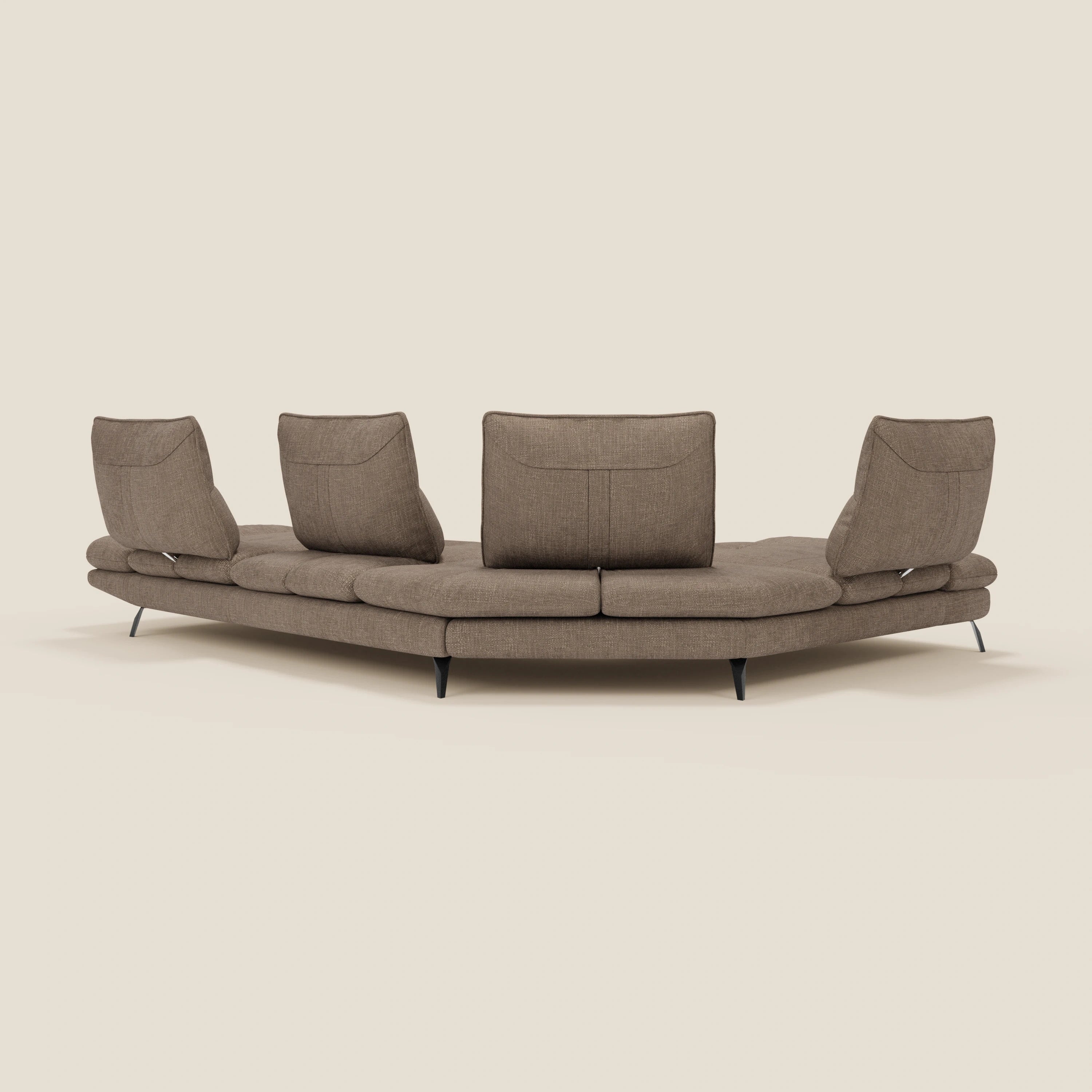Ardex Canapé d'angle  - dossiers coulissants et accoudoirs réglables en élégant tissu imperméable T06 marron