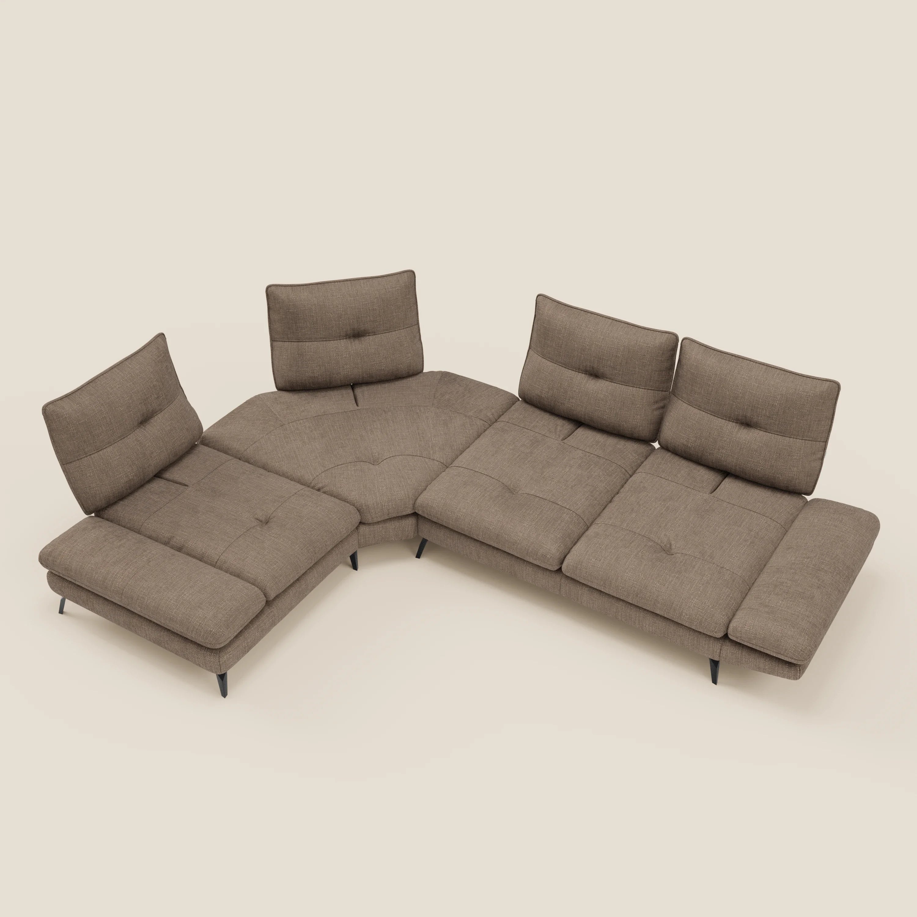Ardex Canapé d'angle  - dossiers coulissants et accoudoirs réglables en élégant tissu imperméable T06 marron