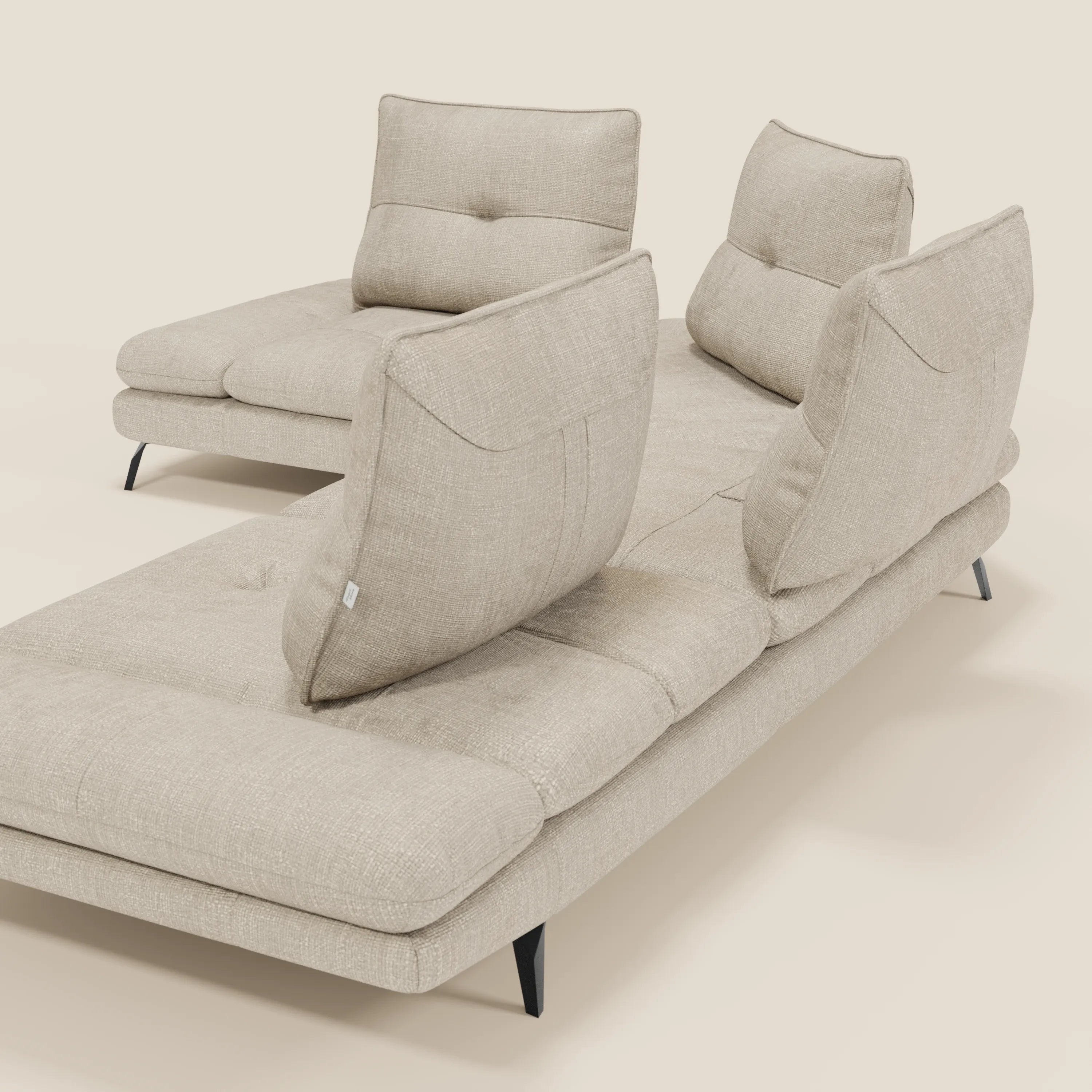 Ardex Canapé d'angle  - dossiers coulissants et accoudoirs réglables en élégant tissu imperméable T06 crème