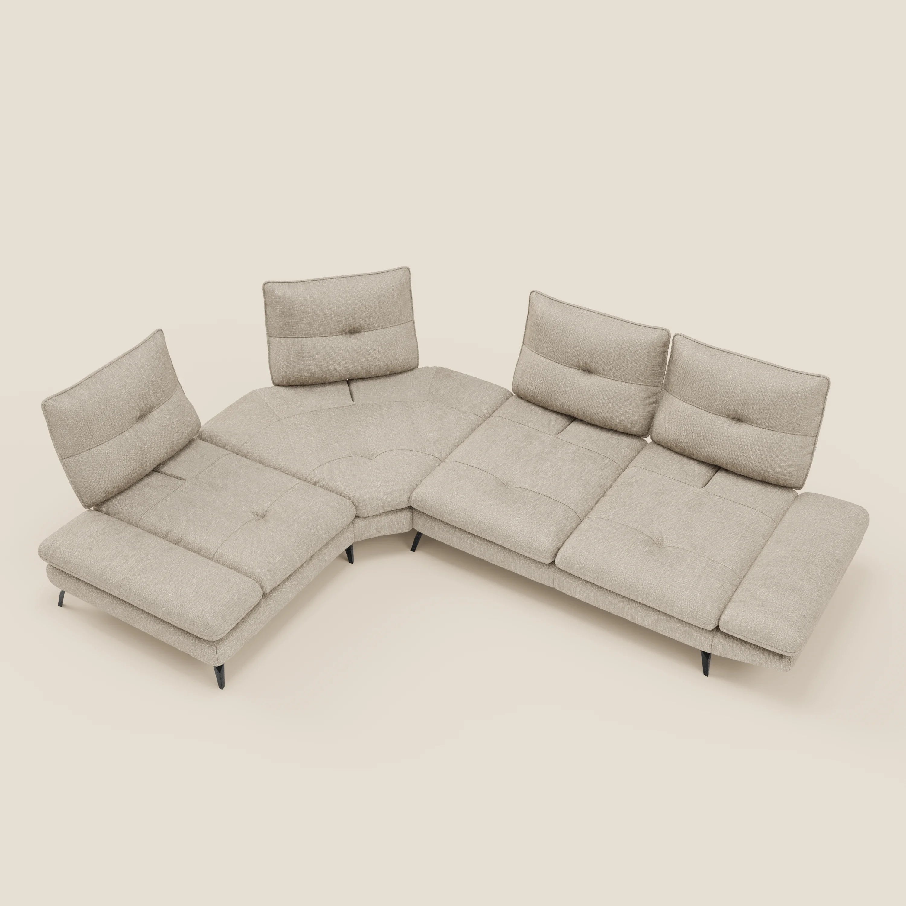 Ardex Canapé d'angle  - dossiers coulissants et accoudoirs réglables en élégant tissu imperméable T06 crème