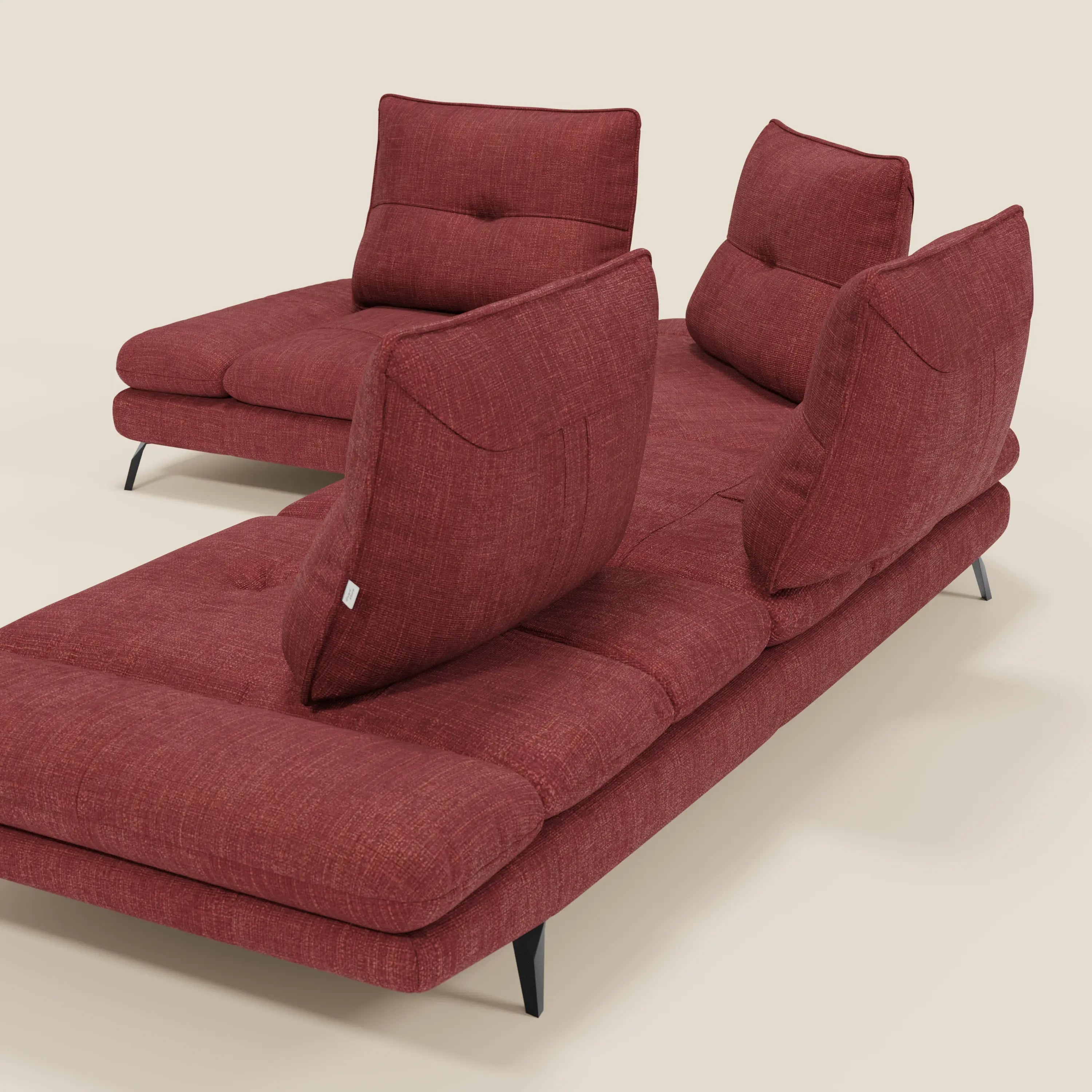 Ardex Canapé d'angle  - dossiers coulissants et accoudoirs réglables en élégant tissu imperméable T06 rouge
