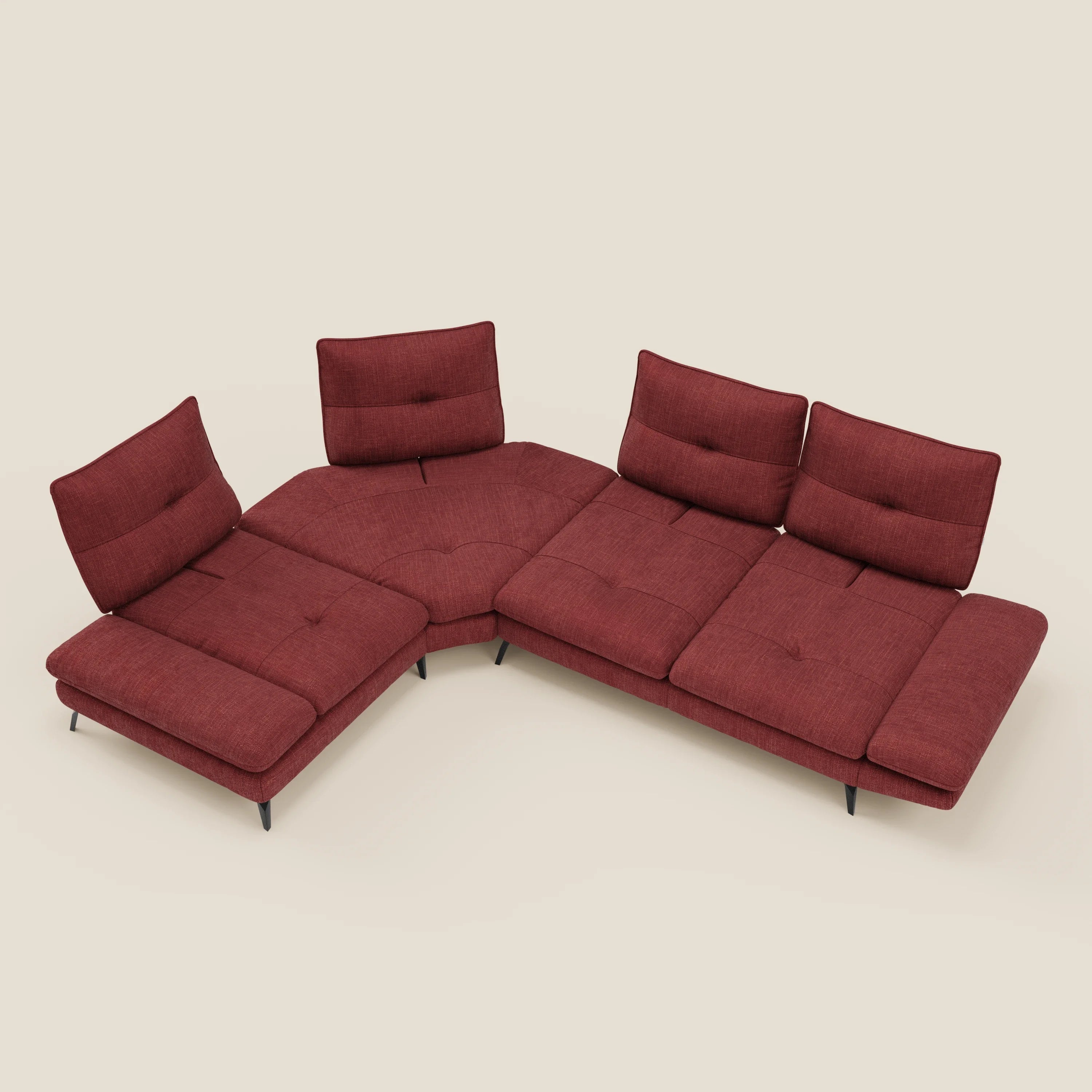 Ardex Canapé d'angle  - dossiers coulissants et accoudoirs réglables en élégant tissu imperméable T06 rouge