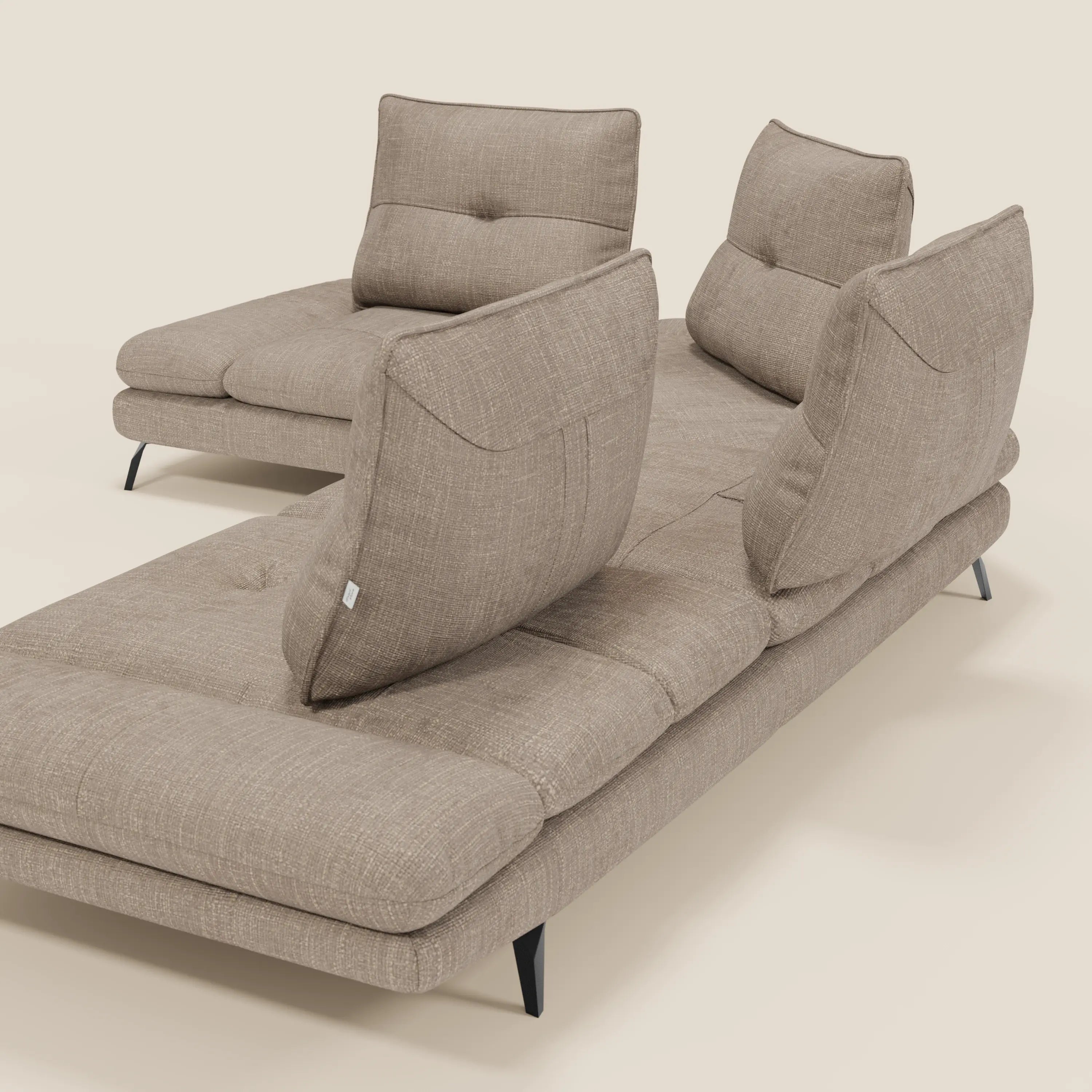 Ardex Canapé d'angle  - dossiers coulissants et accoudoirs réglables en élégant tissu imperméable T06 taupe