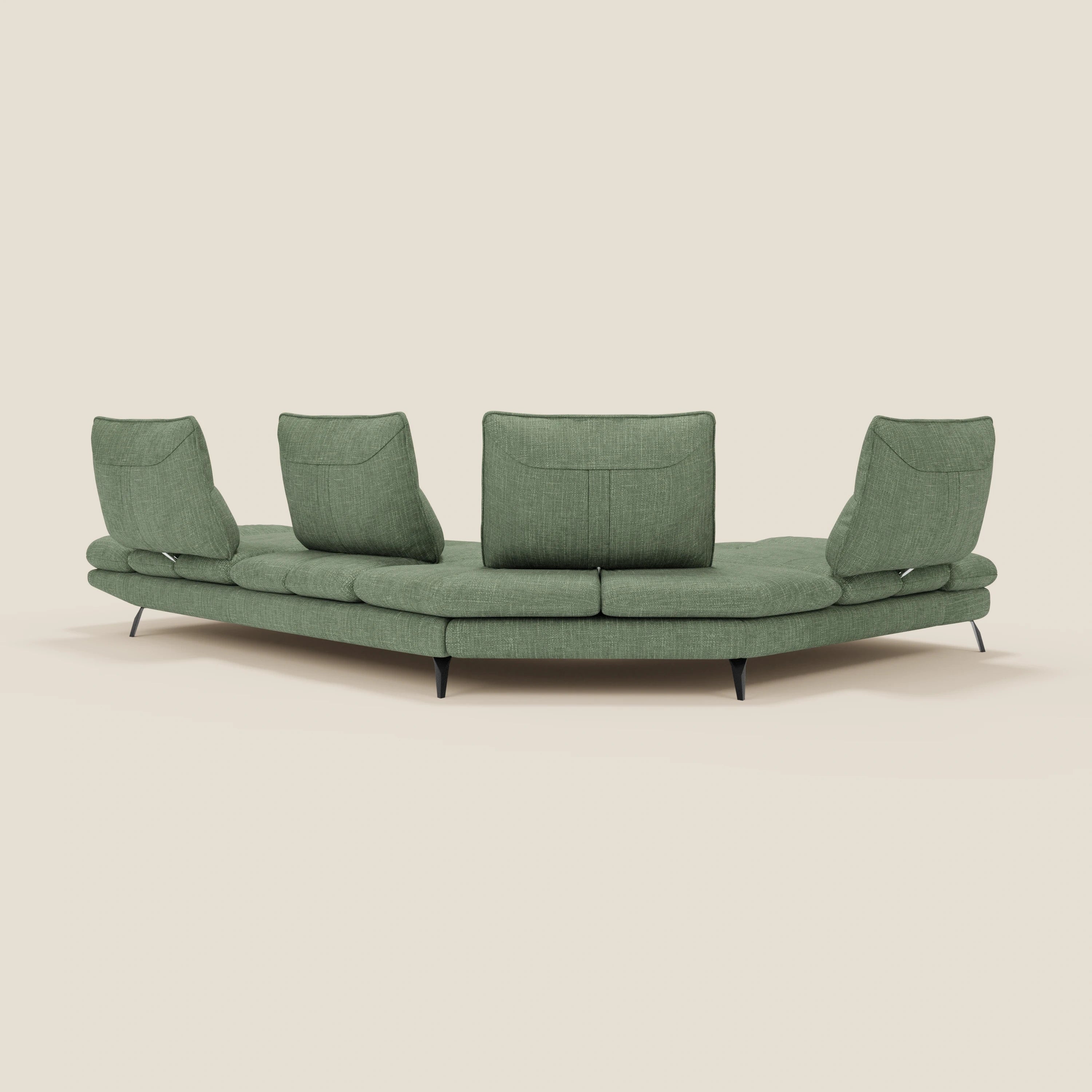 Ardex Canapé d'angle  - dossiers coulissants et accoudoirs réglables en élégant tissu imperméable T06 vert