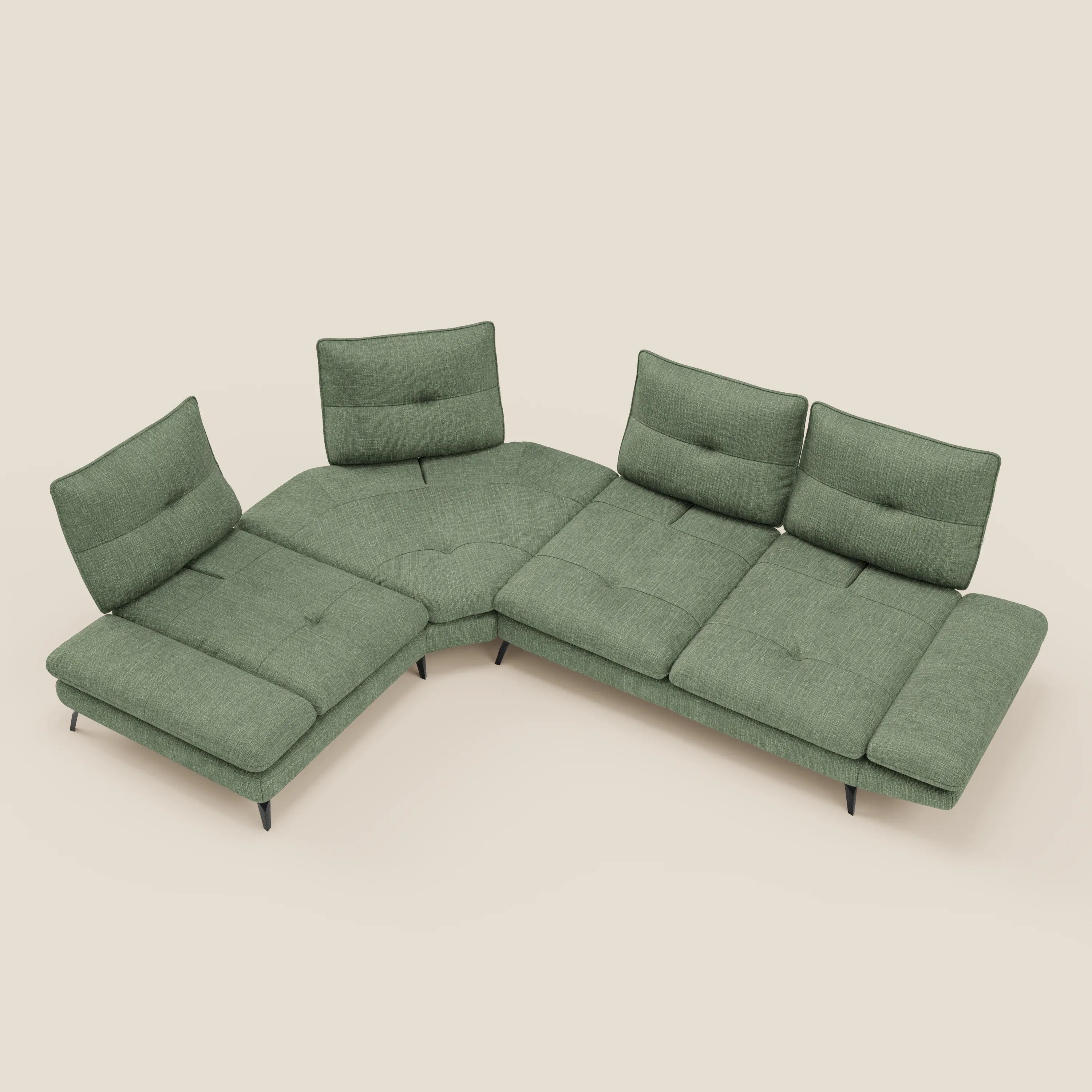 Ardex Canapé d'angle  - dossiers coulissants et accoudoirs réglables en élégant tissu imperméable T06 vert