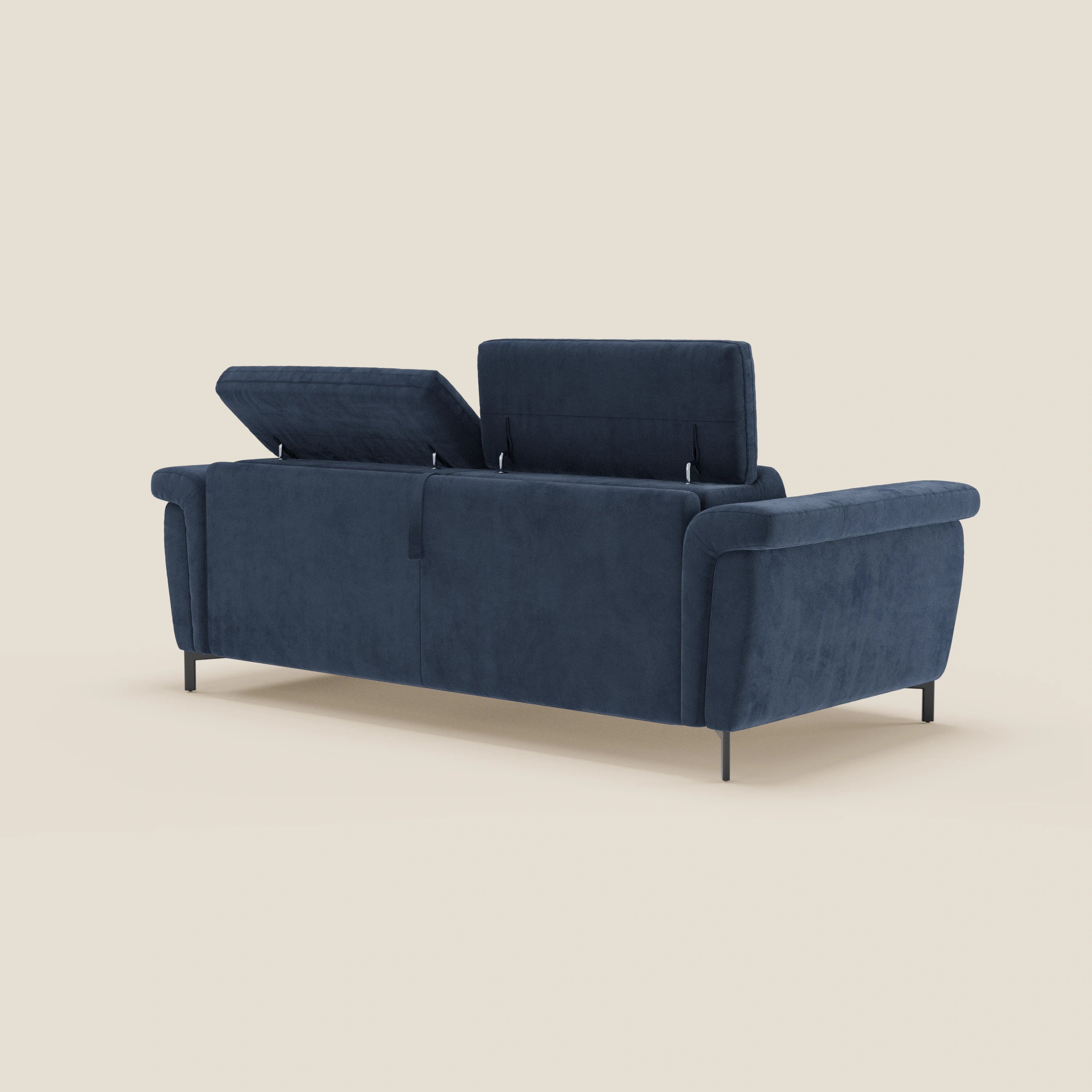 Capri divano letto di design con piedini alti - poggiatesta reclinabili in raffinato tessuto effetto velluto smacchiabile T30 - divani.store