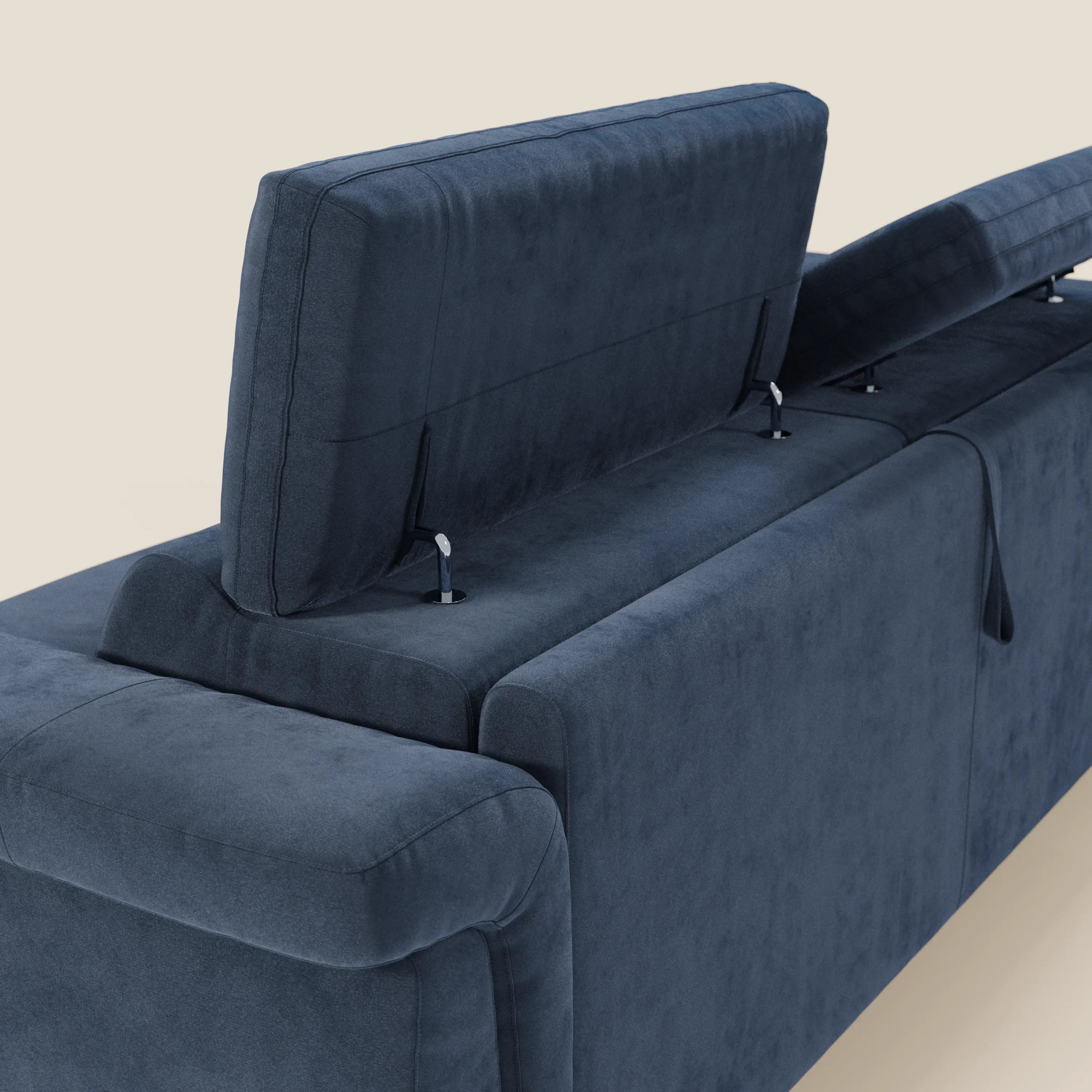 Capri divano letto di design con piedini alti - poggiatesta reclinabili in raffinato tessuto effetto velluto smacchiabile T30 - divani.store