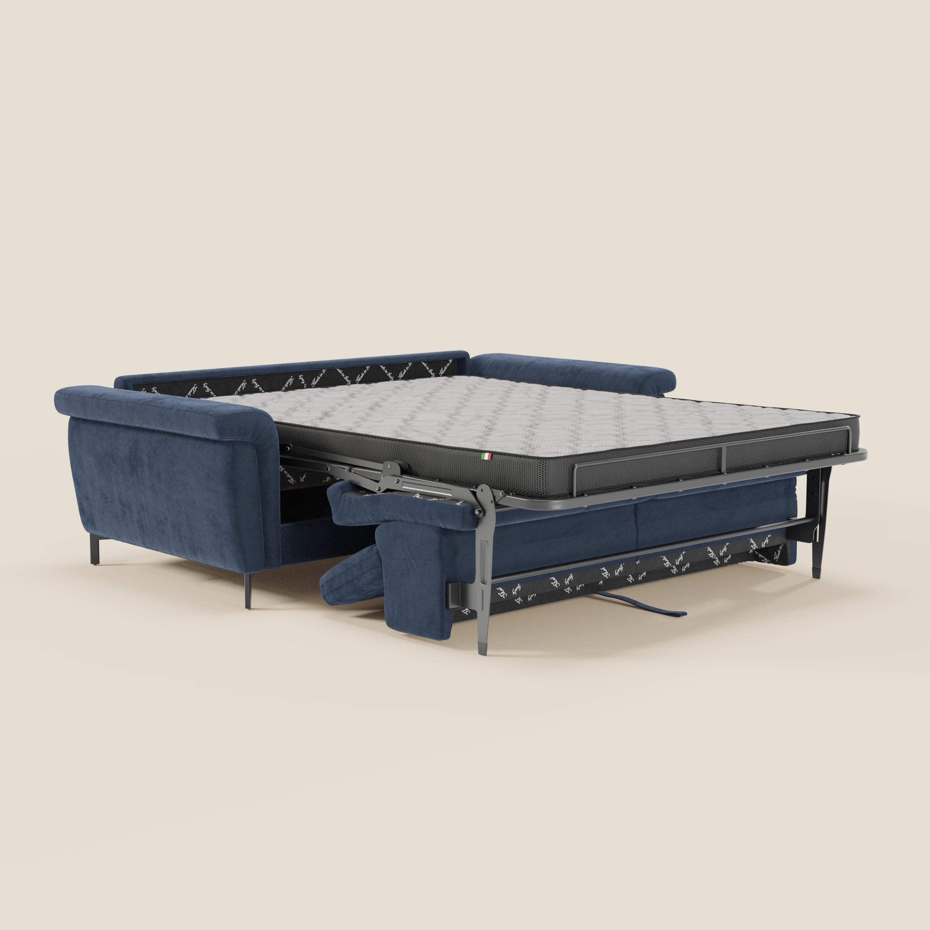 Capri divano letto di design con piedini alti - poggiatesta reclinabili in raffinato tessuto effetto velluto smacchiabile T30 - divani.store