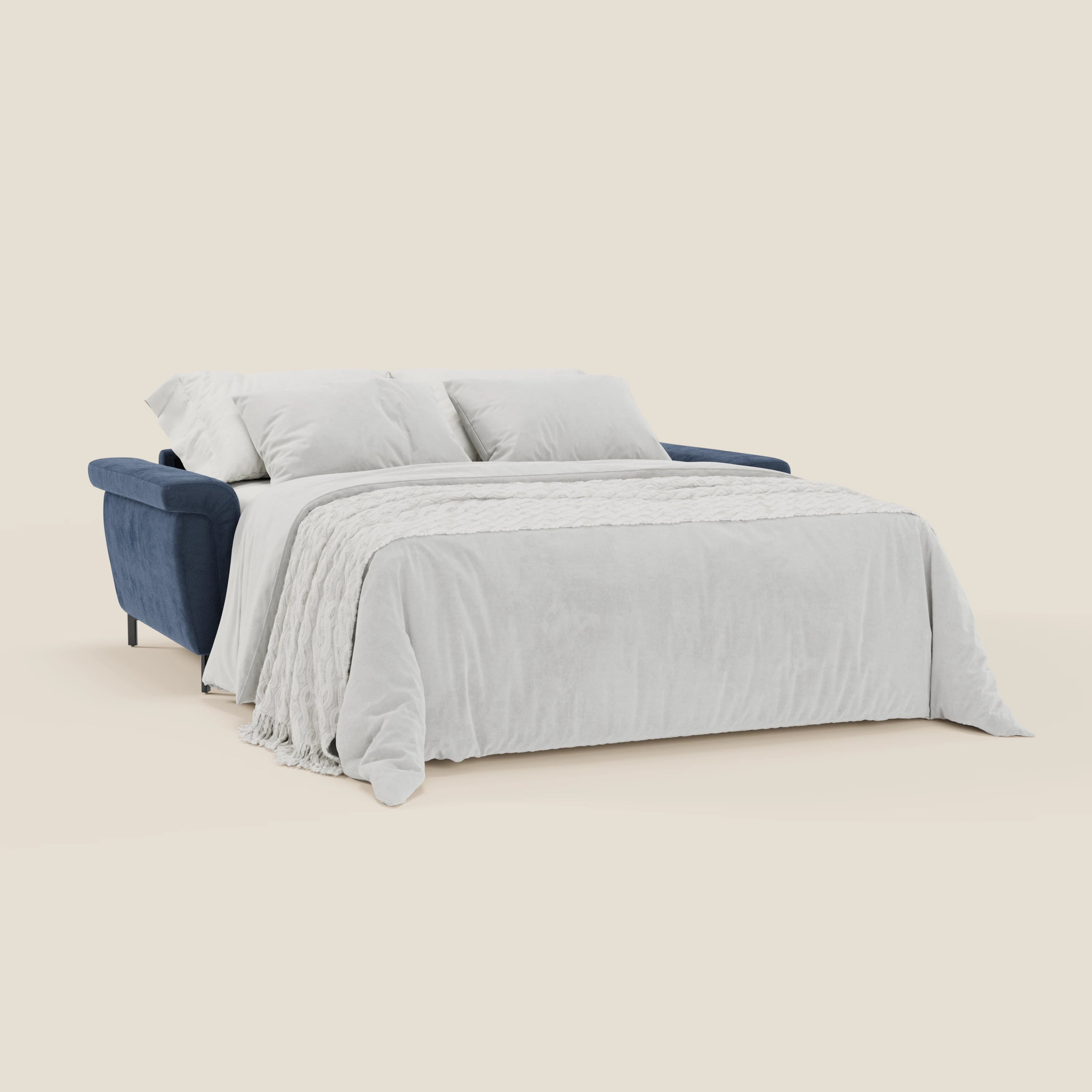 Capri divano letto di design con piedini alti - poggiatesta reclinabili in raffinato tessuto effetto velluto smacchiabile T30 - divani.store
