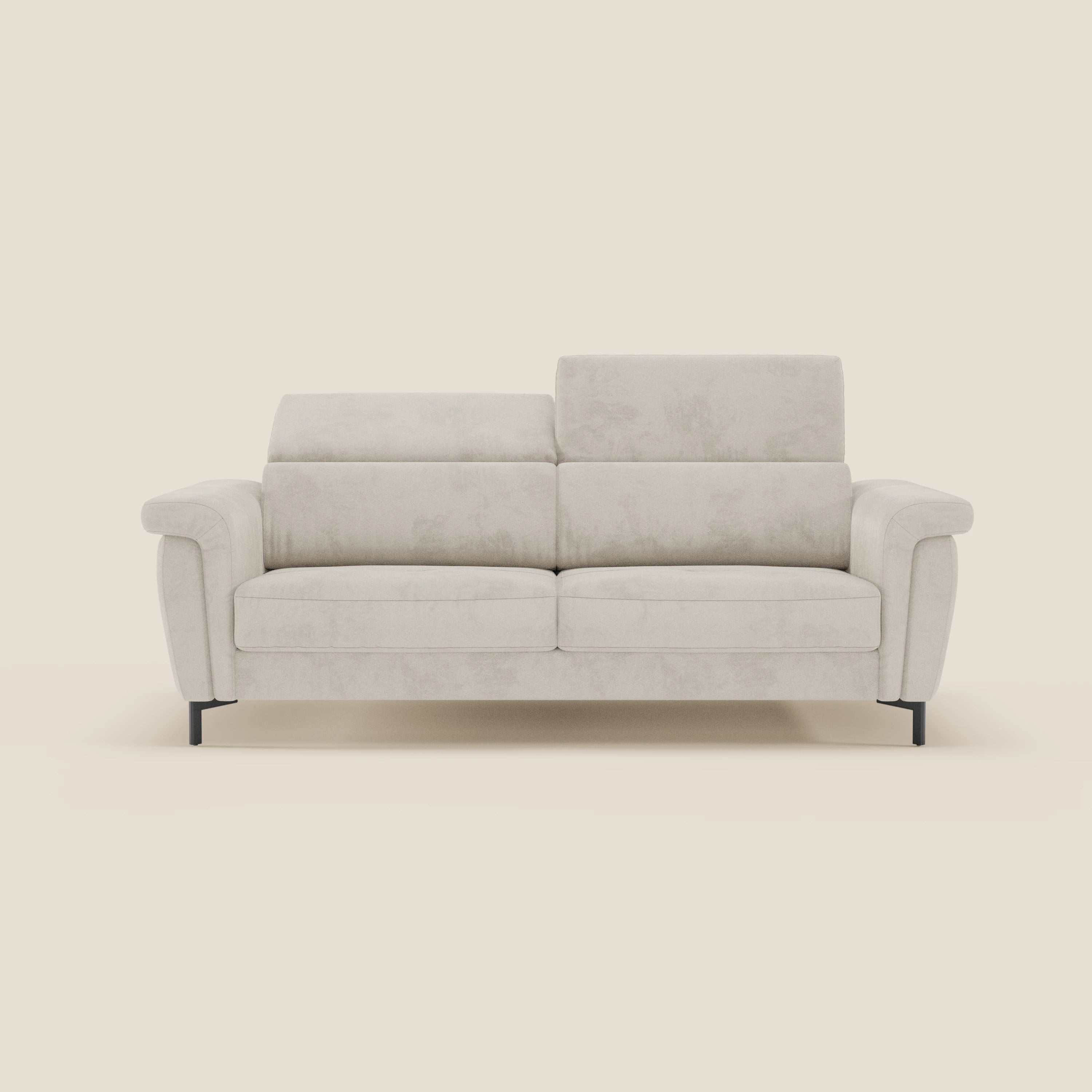 Capri divano letto di design con piedini alti - poggiatesta reclinabili in raffinato tessuto effetto velluto smacchiabile T30 - divani.store