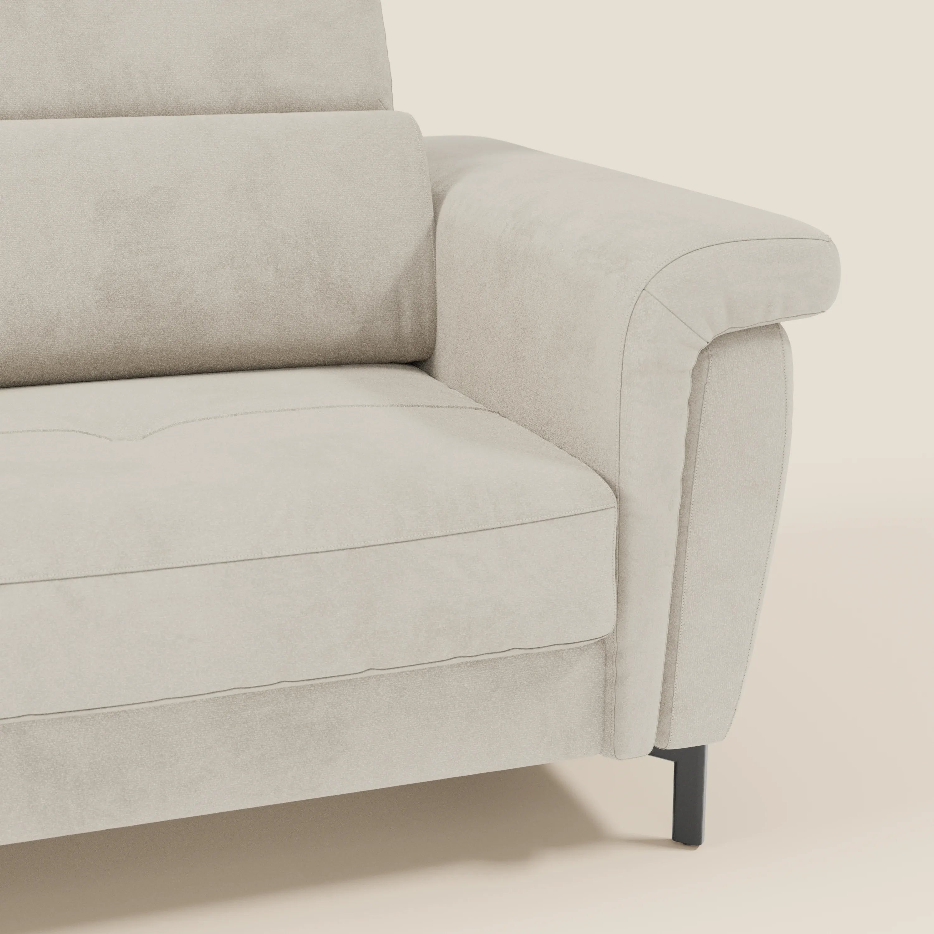 Capri divano letto di design con piedini alti - poggiatesta reclinabili in raffinato tessuto effetto velluto smacchiabile T30 - divani.store