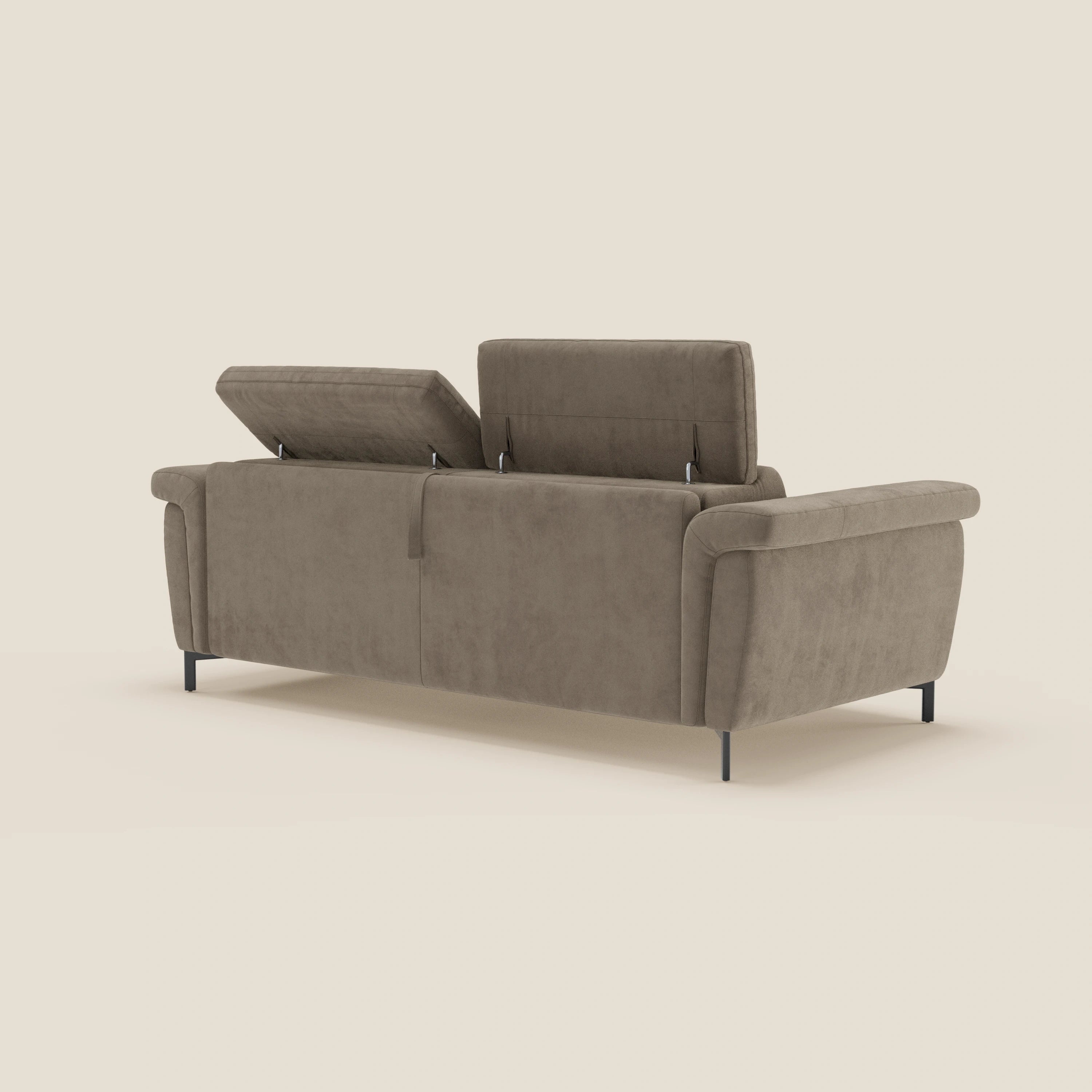 Capri divano letto di design con piedini alti - poggiatesta reclinabili in raffinato tessuto effetto velluto smacchiabile T30 - divani.store