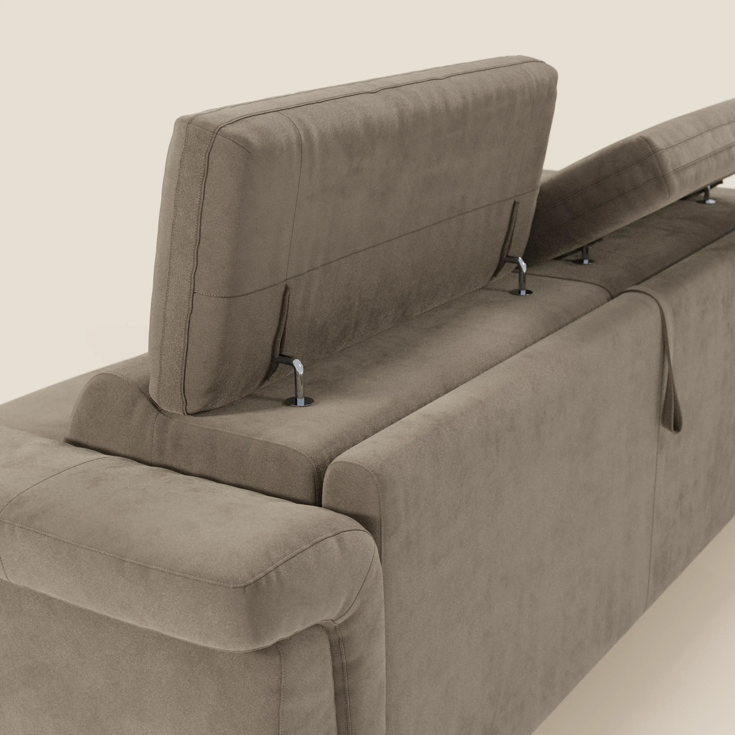 Capri divano letto di design con piedini alti - poggiatesta reclinabili in raffinato tessuto effetto velluto smacchiabile T30 - divani.store