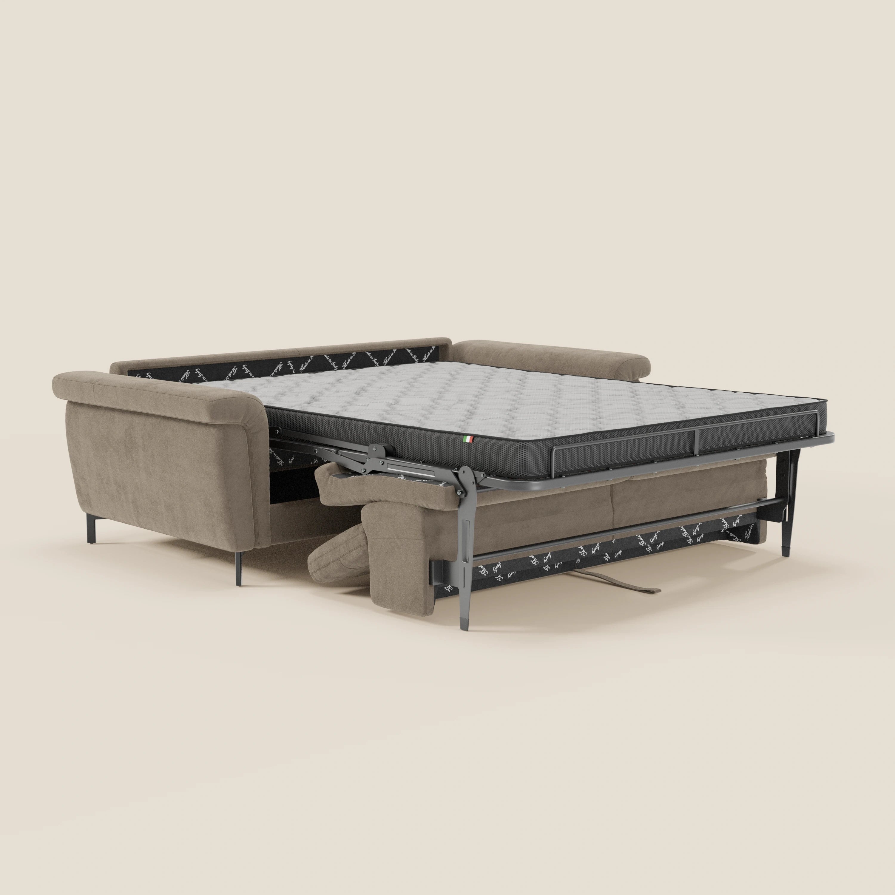 Capri divano letto di design con piedini alti - poggiatesta reclinabili in raffinato tessuto effetto velluto smacchiabile T30 - divani.store