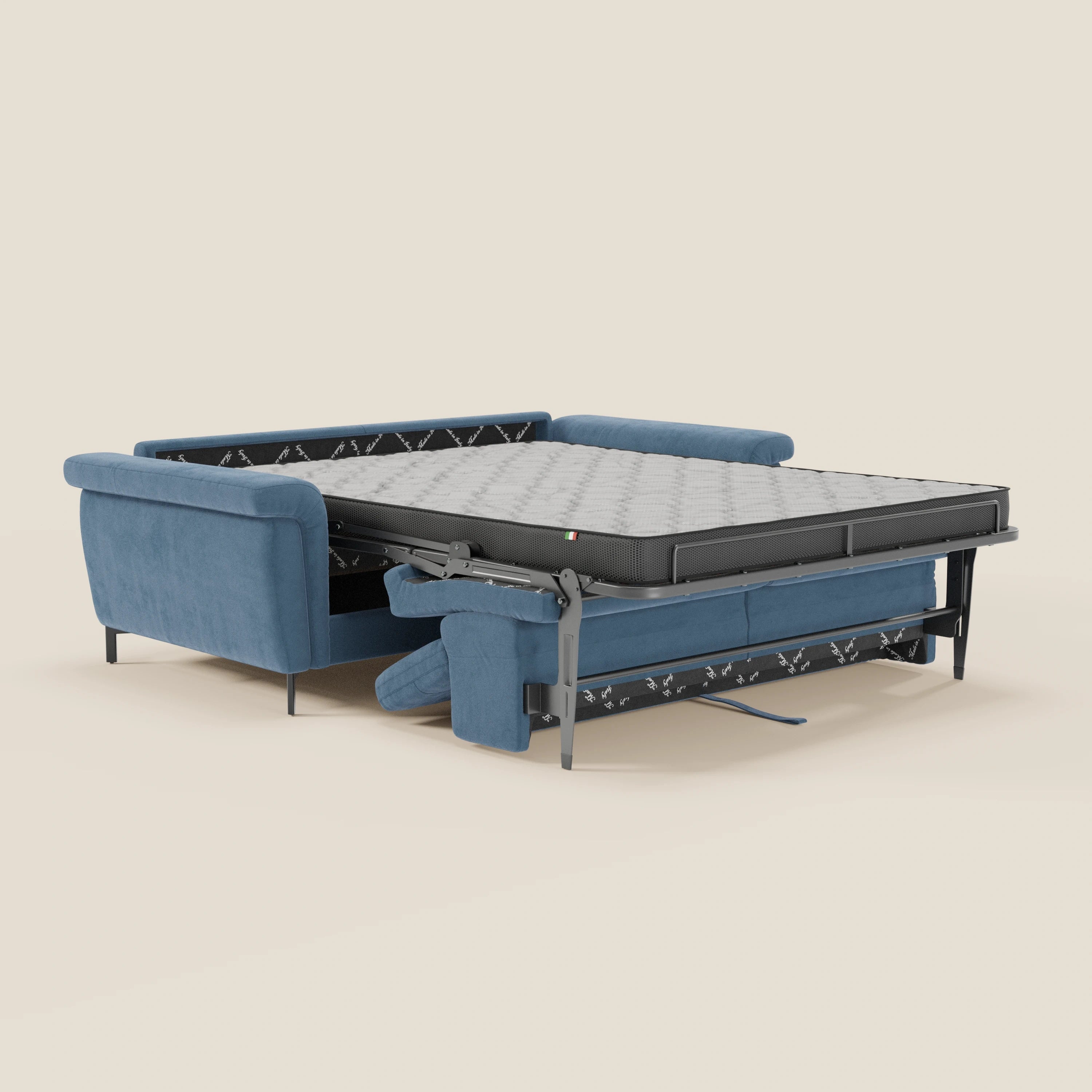 Capri divano letto di design con piedini alti - poggiatesta reclinabili in raffinato tessuto effetto velluto smacchiabile T30 - divani.store