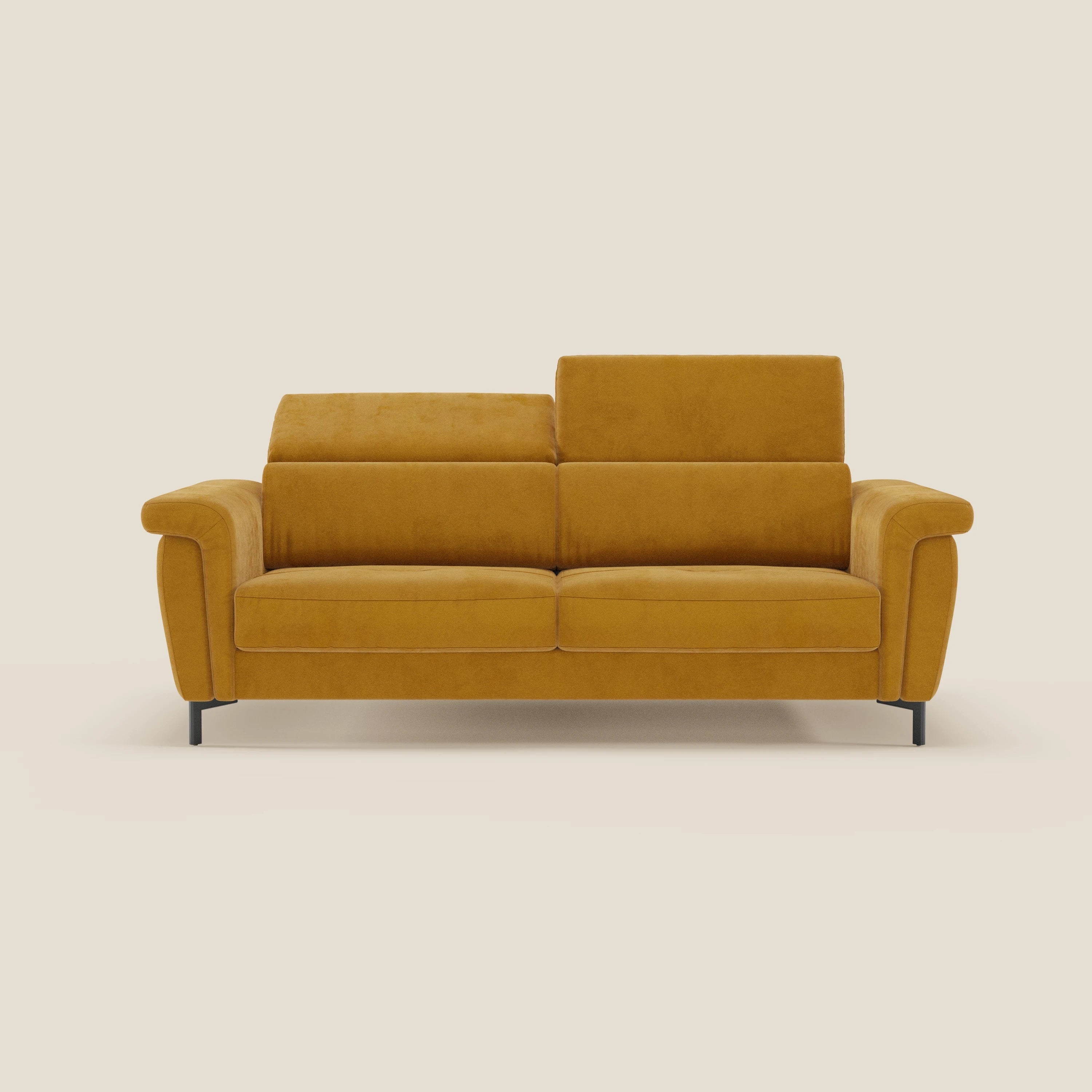 Capri divano letto di design con piedini alti - poggiatesta reclinabili in raffinato tessuto effetto velluto smacchiabile T30 - divani.store