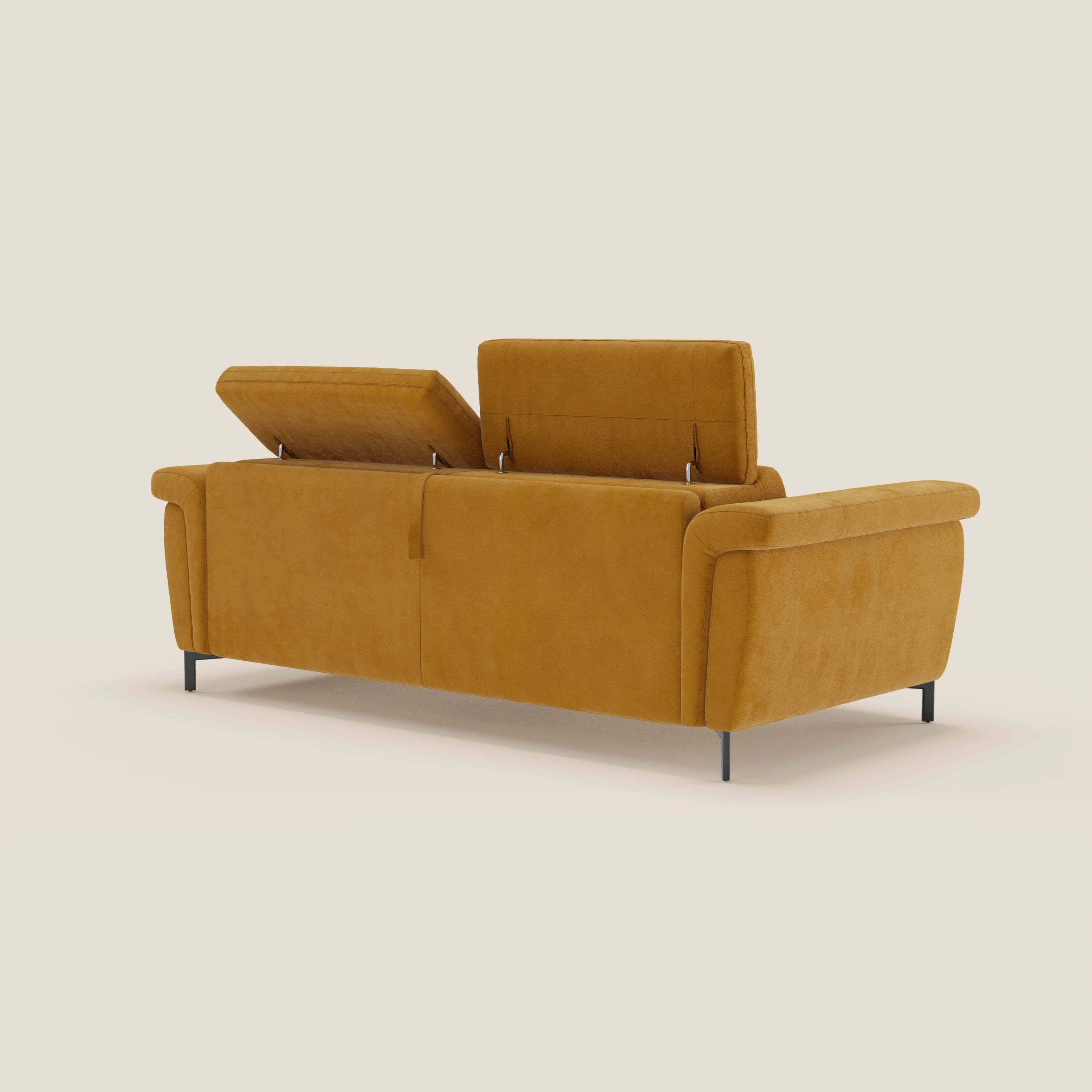 Capri divano letto di design con piedini alti - poggiatesta reclinabili in raffinato tessuto effetto velluto smacchiabile T30 - divani.store