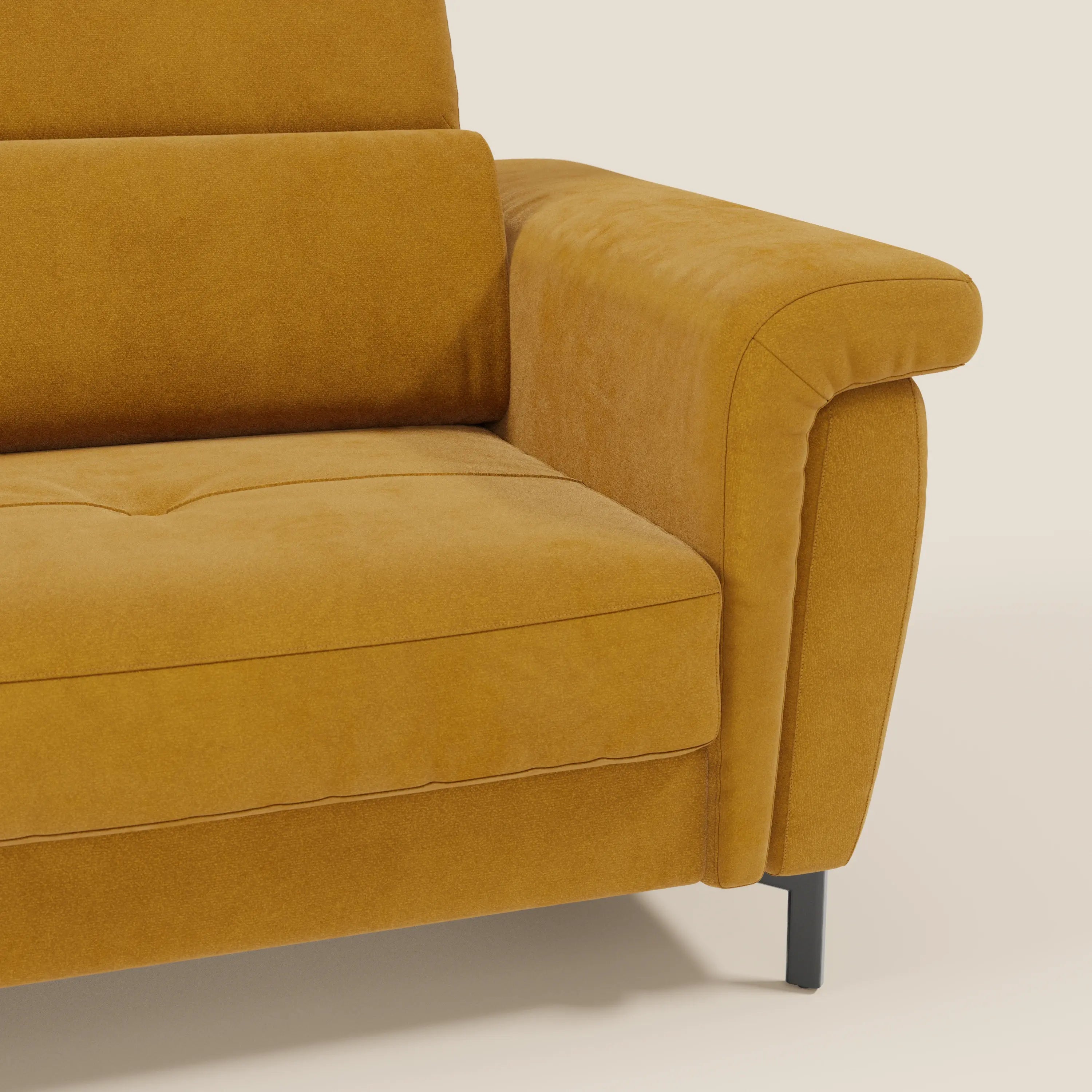 Capri divano letto di design con piedini alti - poggiatesta reclinabili in raffinato tessuto effetto velluto smacchiabile T30 - divani.store