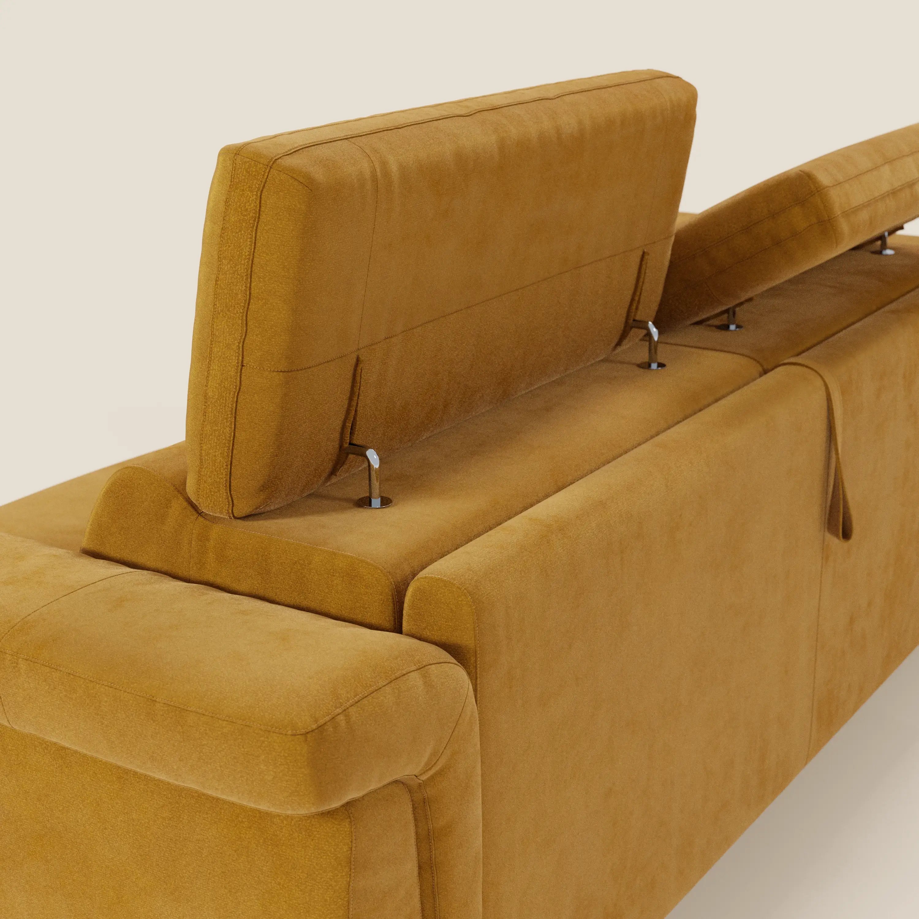 Capri divano letto di design con piedini alti - poggiatesta reclinabili in raffinato tessuto effetto velluto smacchiabile T30 - divani.store