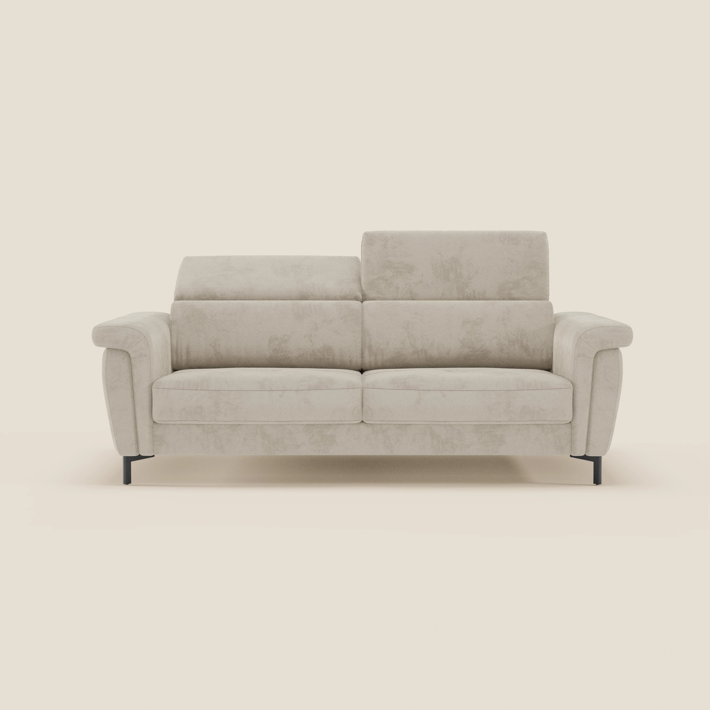 Capri divano letto di design con piedini alti - poggiatesta reclinabili in raffinato tessuto effetto velluto smacchiabile T30 - divani.store