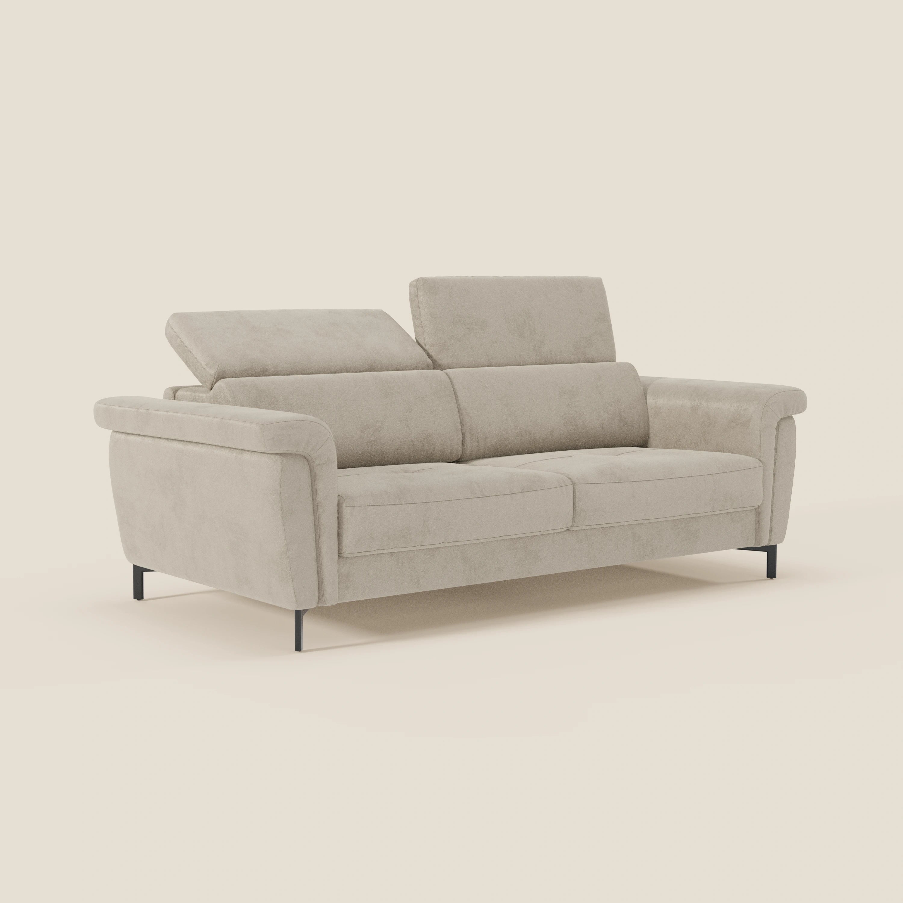 Capri divano letto di design con piedini alti - poggiatesta reclinabili in raffinato tessuto effetto velluto smacchiabile T30 - divani.store