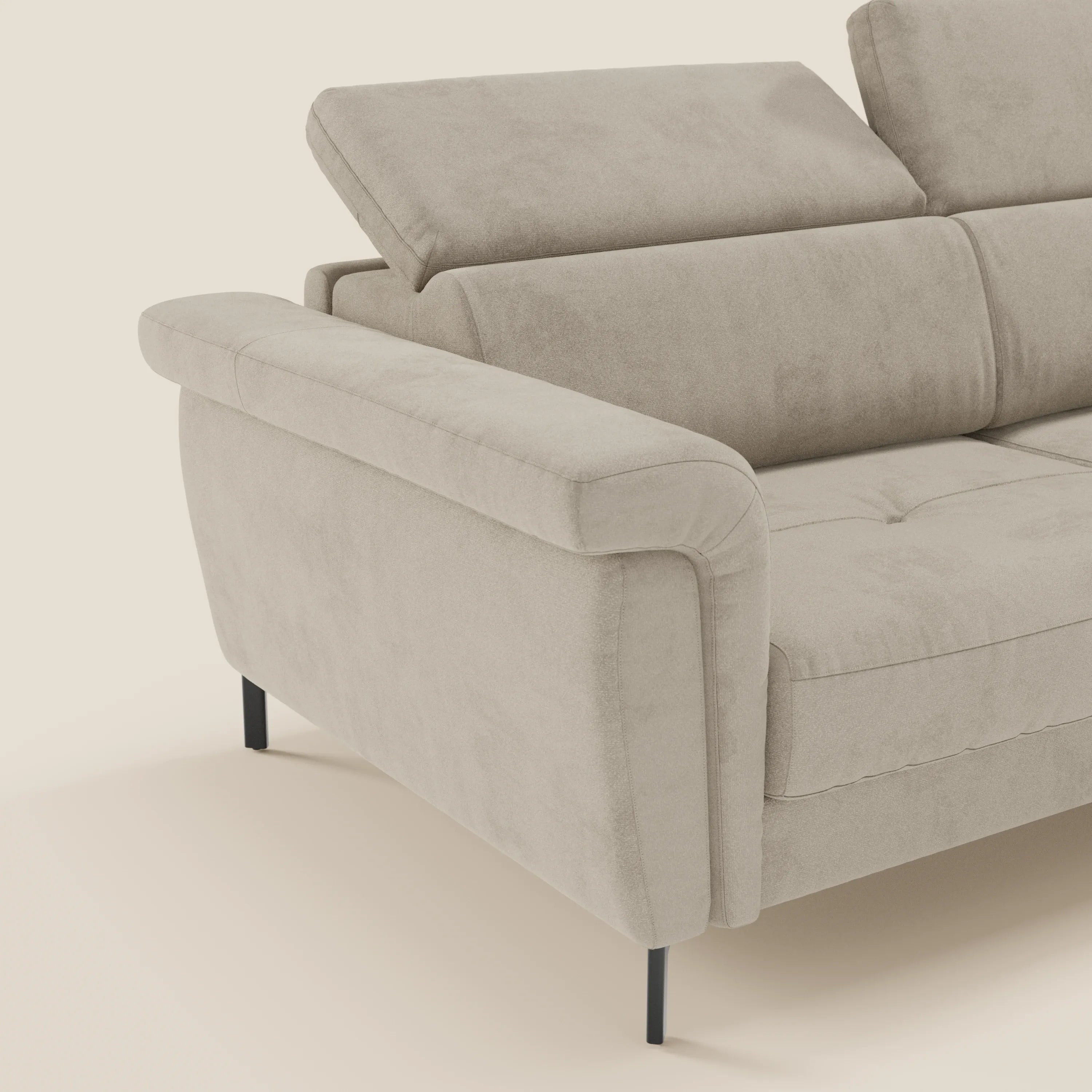 Capri divano letto di design con piedini alti - poggiatesta reclinabili in raffinato tessuto effetto velluto smacchiabile T30 - divani.store