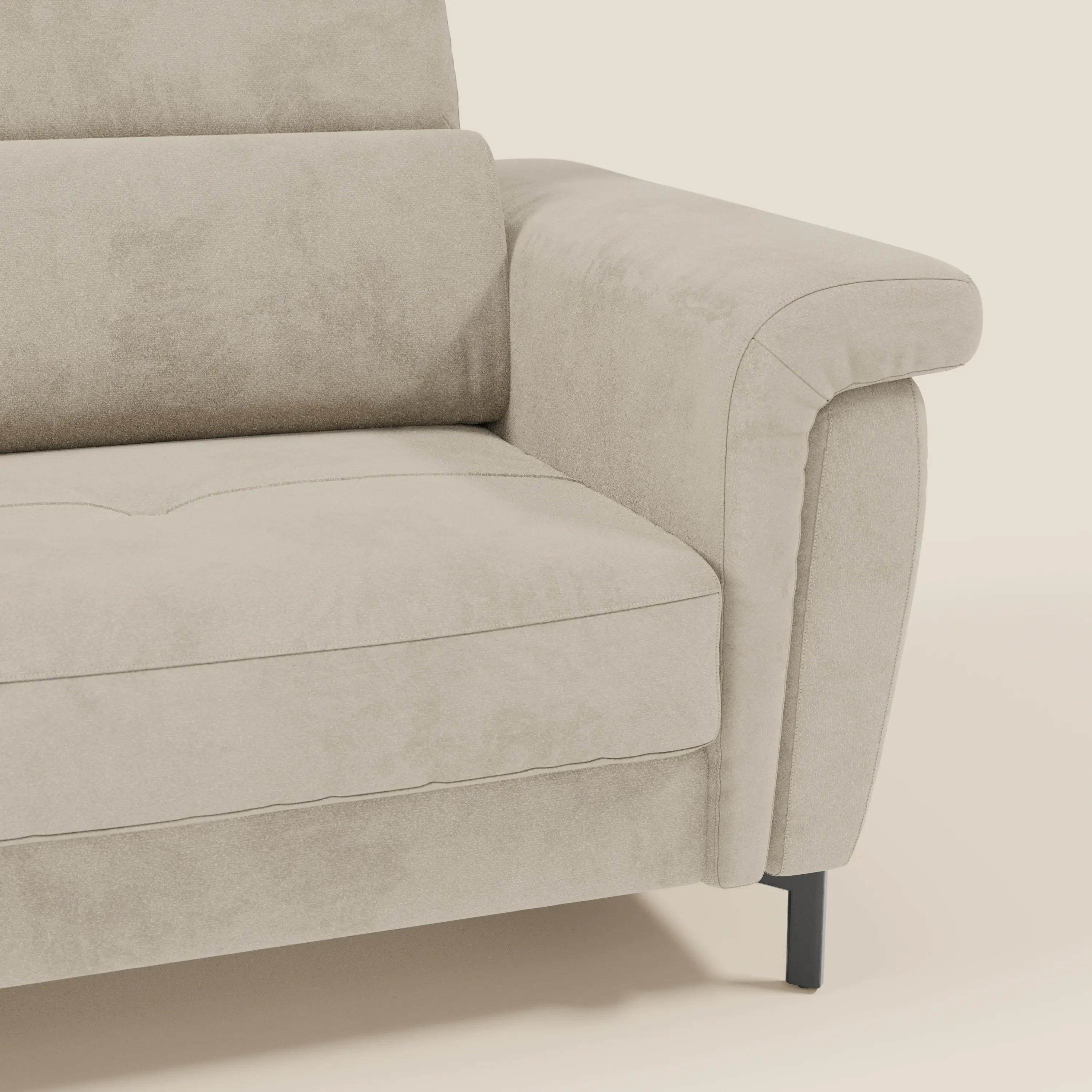 Capri divano letto di design con piedini alti - poggiatesta reclinabili in raffinato tessuto effetto velluto smacchiabile T30 - divani.store