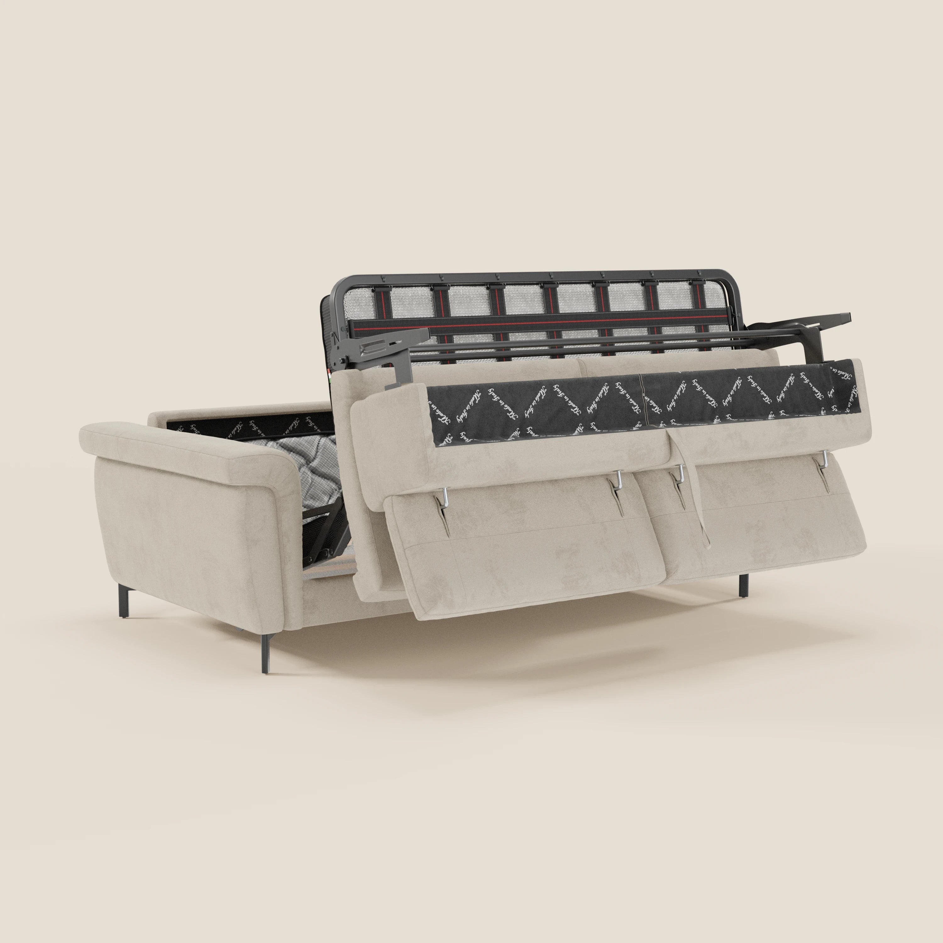 Capri divano letto di design con piedini alti - poggiatesta reclinabili in raffinato tessuto effetto velluto smacchiabile T30 - divani.store