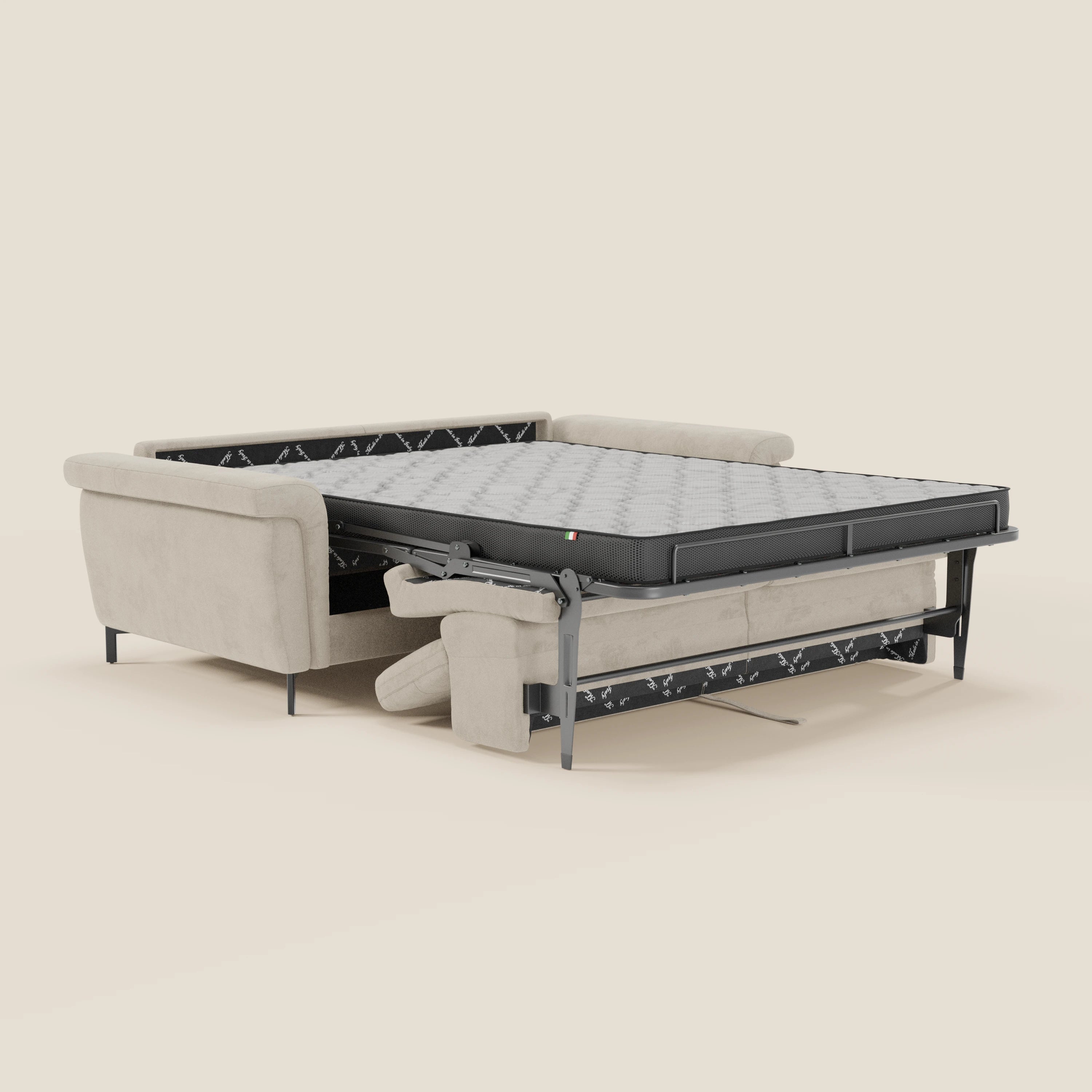 Capri divano letto di design con piedini alti - poggiatesta reclinabili in raffinato tessuto effetto velluto smacchiabile T30 - divani.store