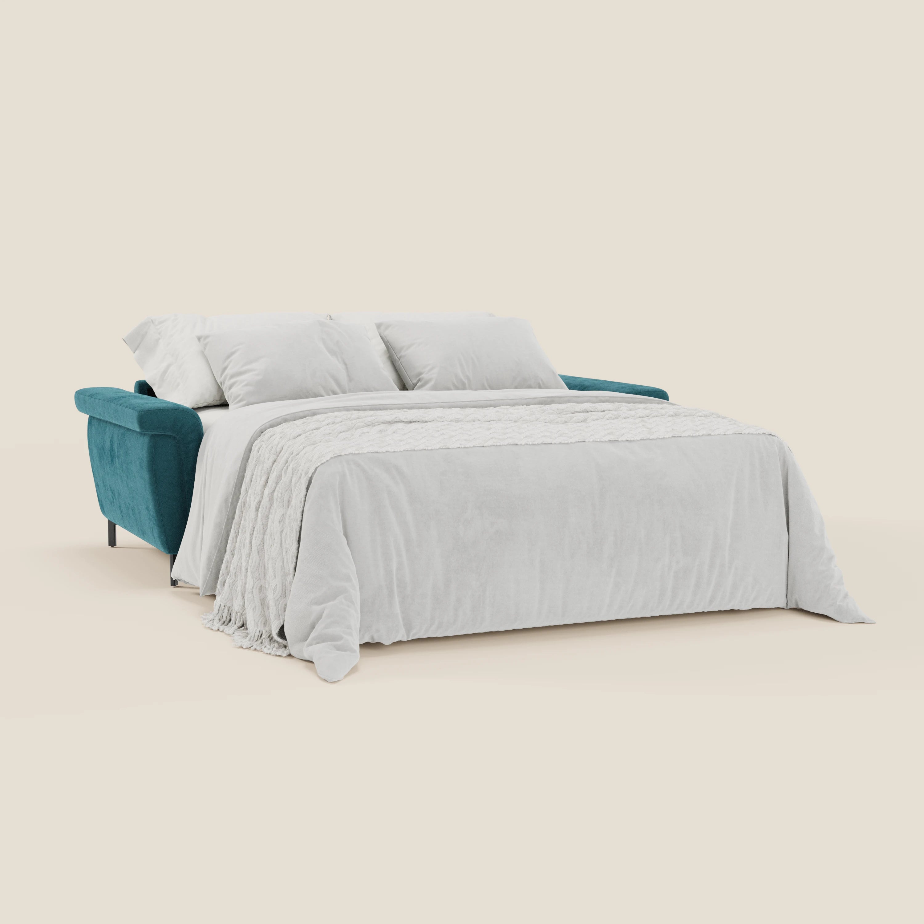 Capri divano letto di design con piedini alti - poggiatesta reclinabili in raffinato tessuto effetto velluto smacchiabile T30 - divani.store
