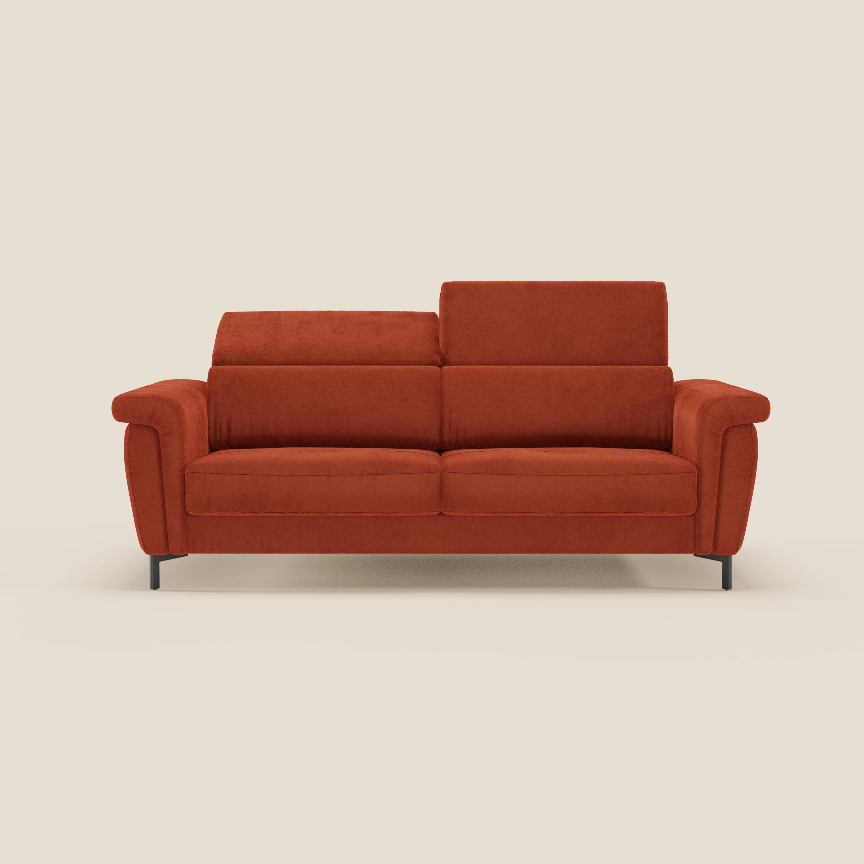 Capri divano letto di design con piedini alti - poggiatesta reclinabili in raffinato tessuto effetto velluto smacchiabile T30 - divani.store