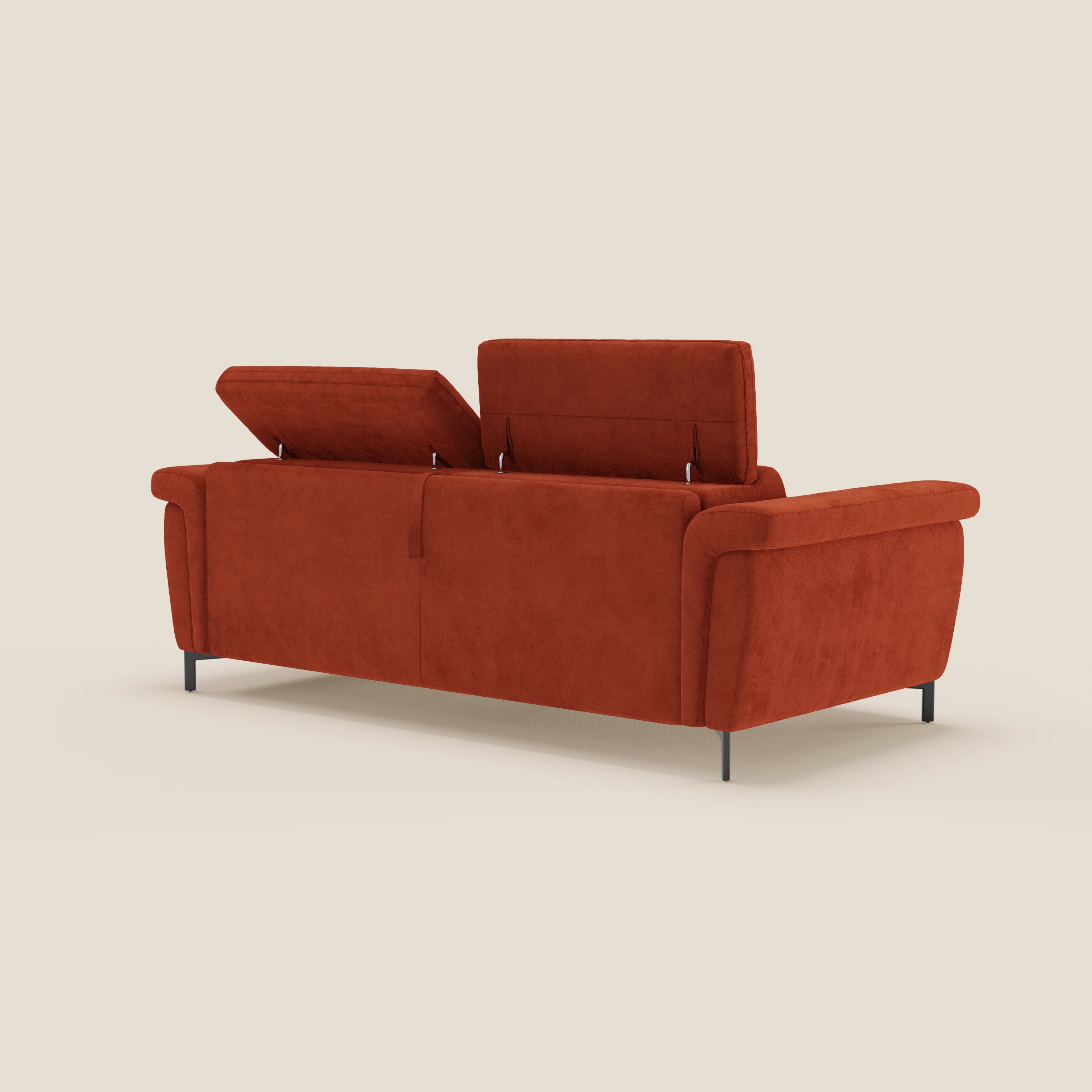 Capri divano letto di design con piedini alti - poggiatesta reclinabili in raffinato tessuto effetto velluto smacchiabile T30 - divani.store
