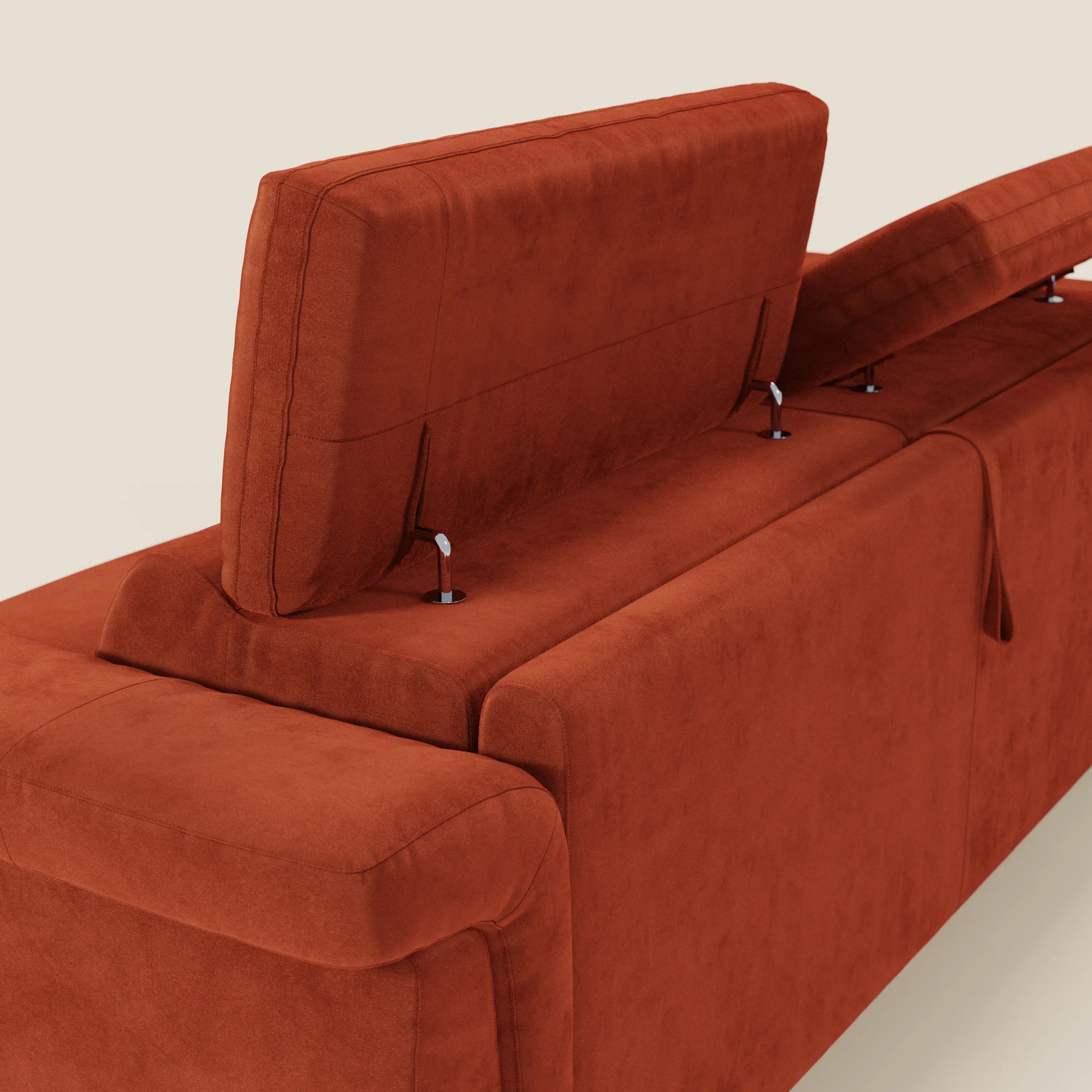 Capri divano letto di design con piedini alti - poggiatesta reclinabili in raffinato tessuto effetto velluto smacchiabile T30 - divani.store